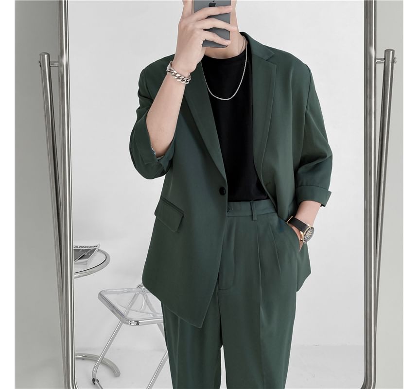 Blueforce - Set: Blazer met driekwartmouwen en één knoop + Rechte pantalon met hoge taille