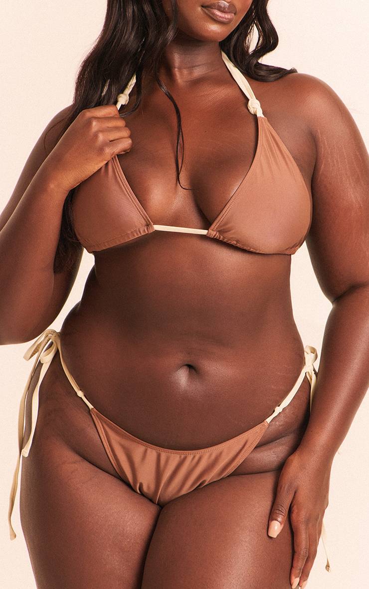 Chocolat Bas De Bikini Grande Taille À Nœuds Latéraux Et Bordure Contrastante