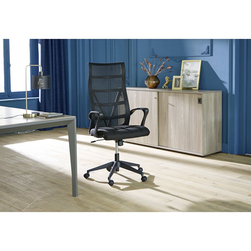 Fauteuil de bureau Bruneau Optyma tissu et maille - avec accoudoirs - Mécanisme Basculant centré - Pied noir