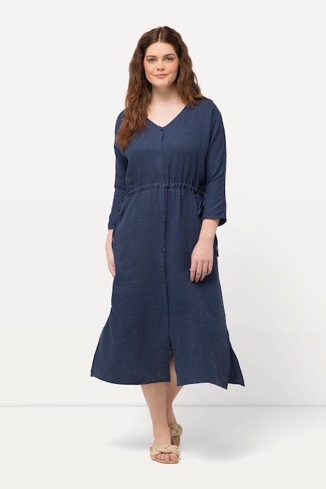 Bubble-Midikleid, V-Ausschnitt, 3/4-Arm, Biobaumwolle