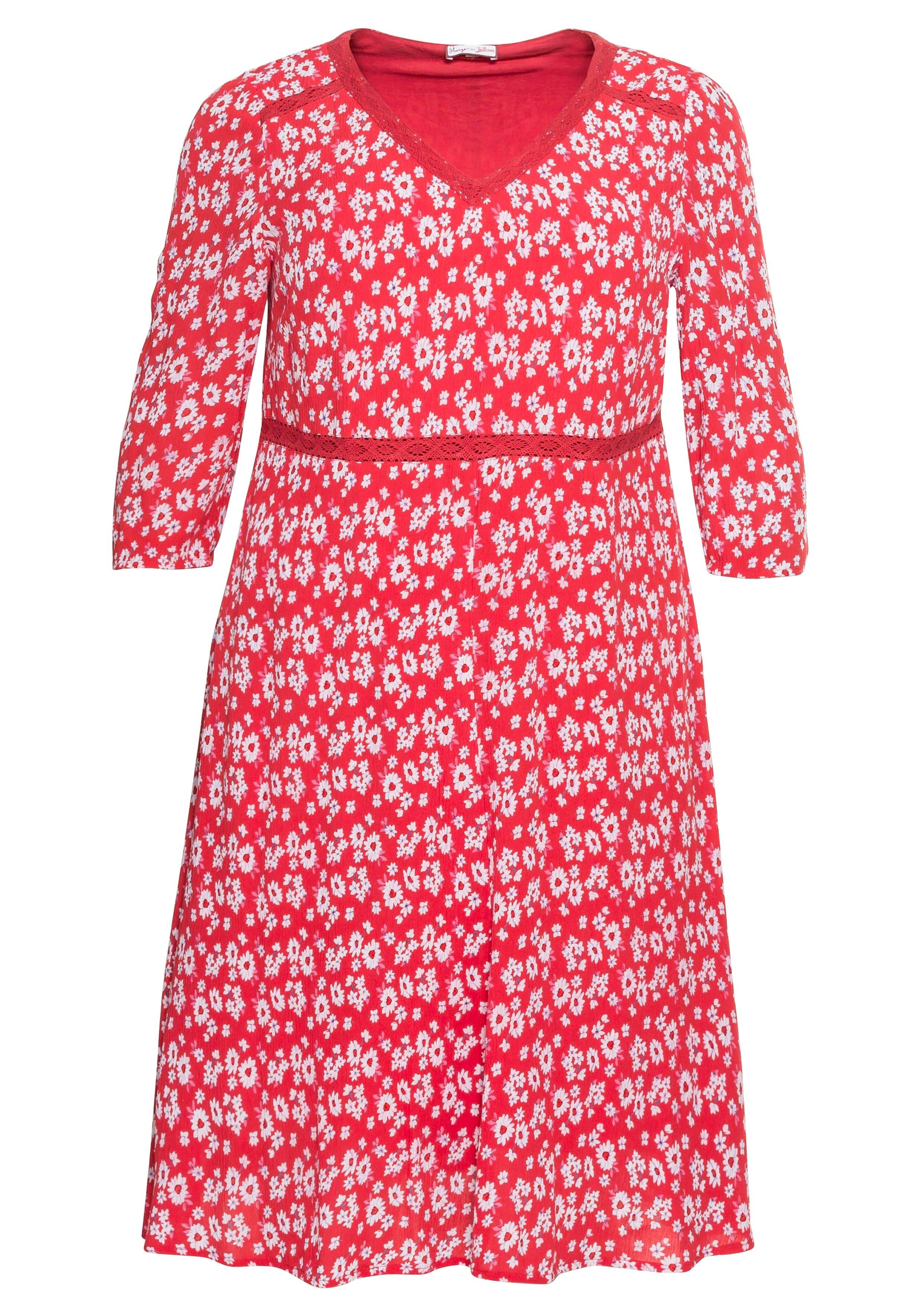 Kleid mit Blumendruck und Spitzenbesatz