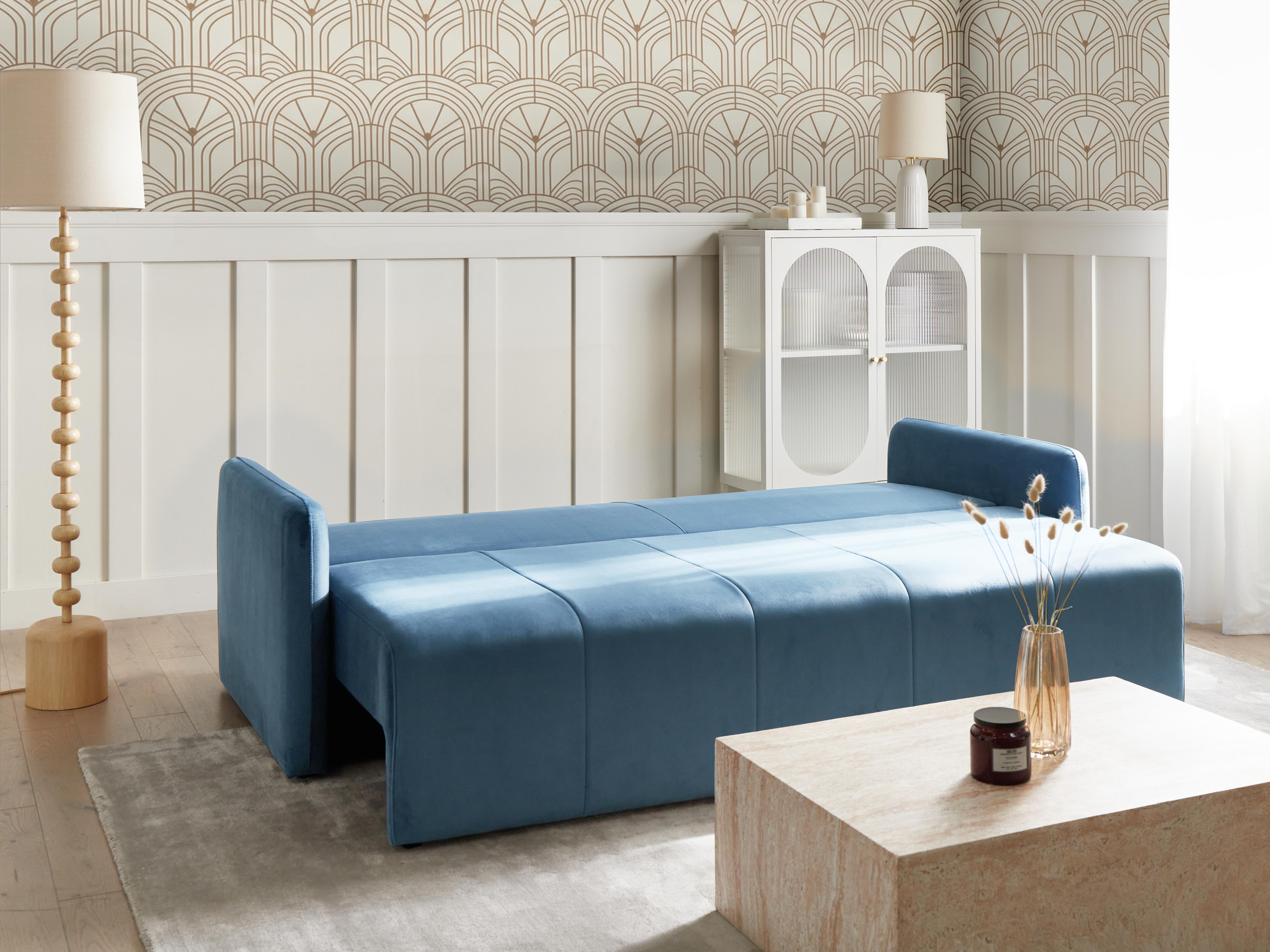 Slaapbank 3-zits EGGE Fluweel Blauw