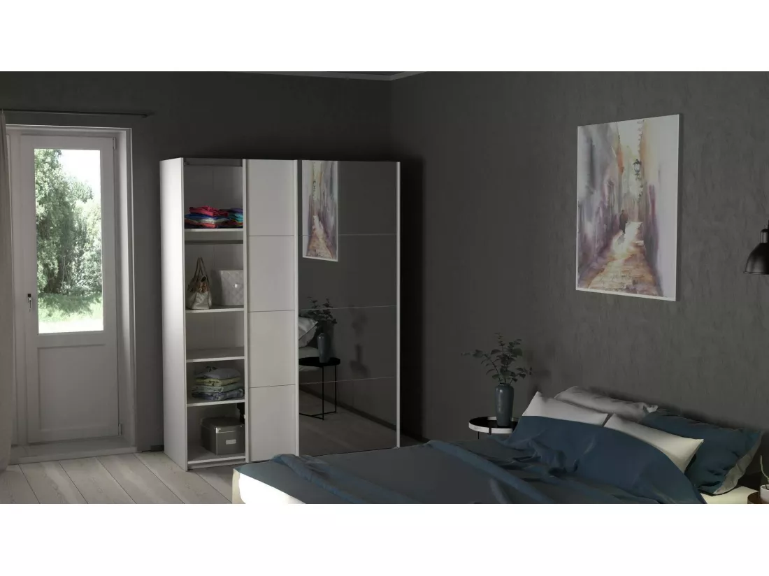 Garde-robe 2 portes Dspur, Meubles de chambre, Penderie de plain-pied, Placard à vêtements, 150x61 h200 cm, Blanc