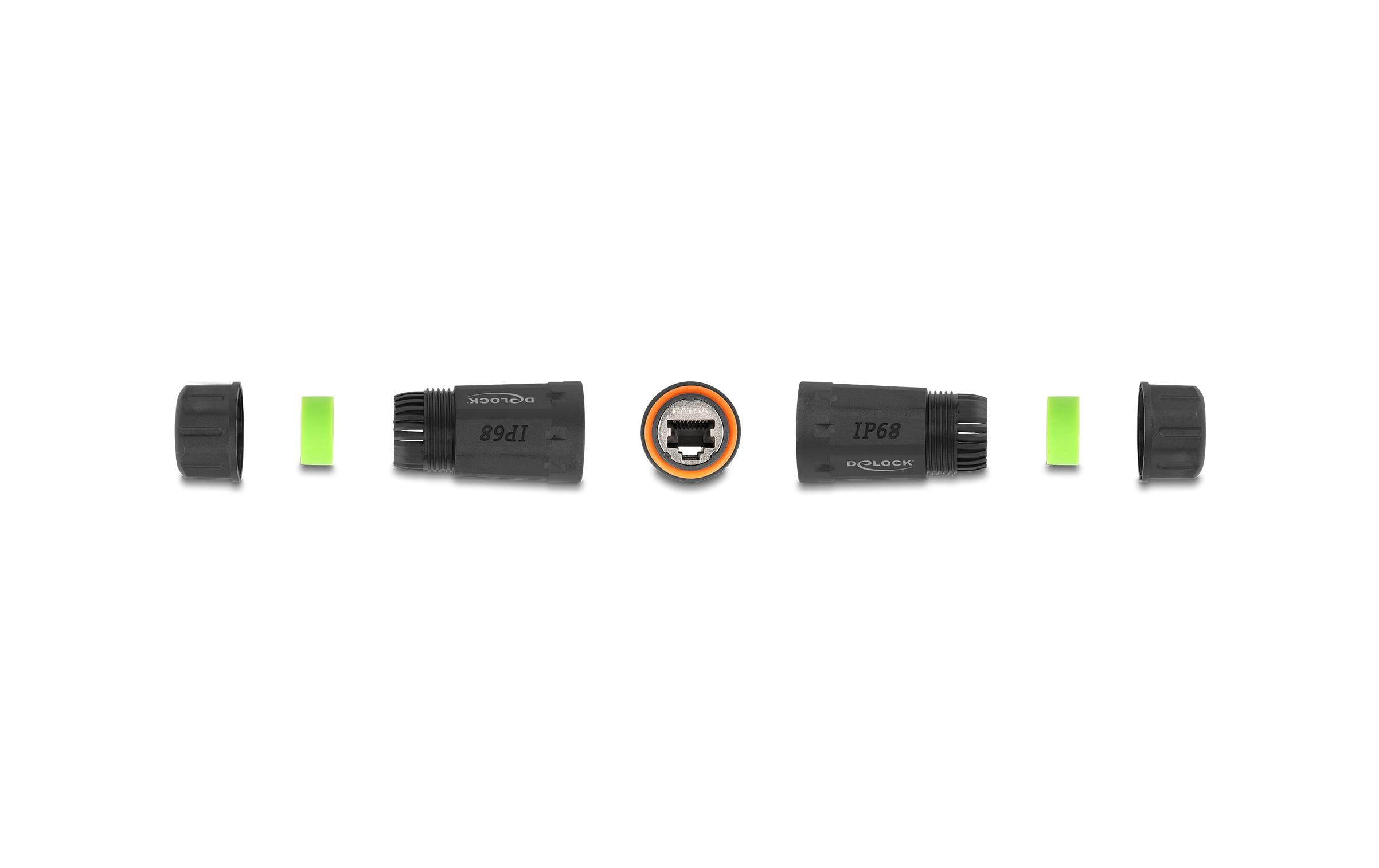 Kabelverbinder RJ45 Buchse zu RJ45 Buchse Cat.6A 1 StückDelock Kabelverbinder RJ45 Buchse zu RJ45 Buchse Cat.6A mit M20 Gewinde und zwei Dichtungen für Slim Kabel IP68 staub- und wasserdicht