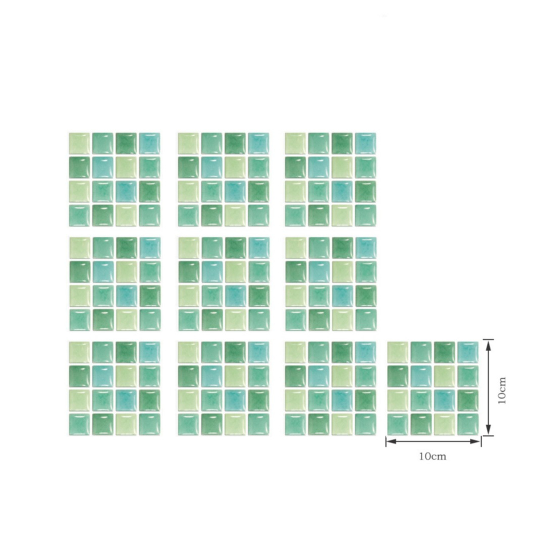 (10er Set) 10x10cm Mosaik Sticker Selbstklebende Deko Kacheln für Küche / Badezimmer - Türkis / Grün