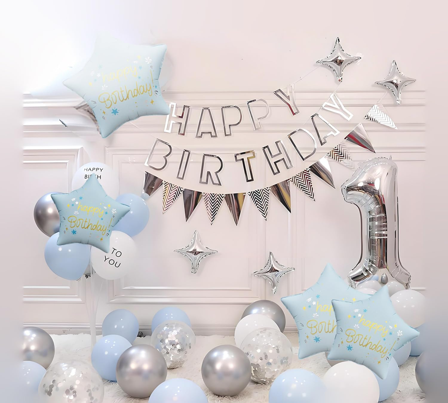(6er Set) 46x46cm Party Ballon Folien Luftballon Deko Happy Birthday Stern - Blau