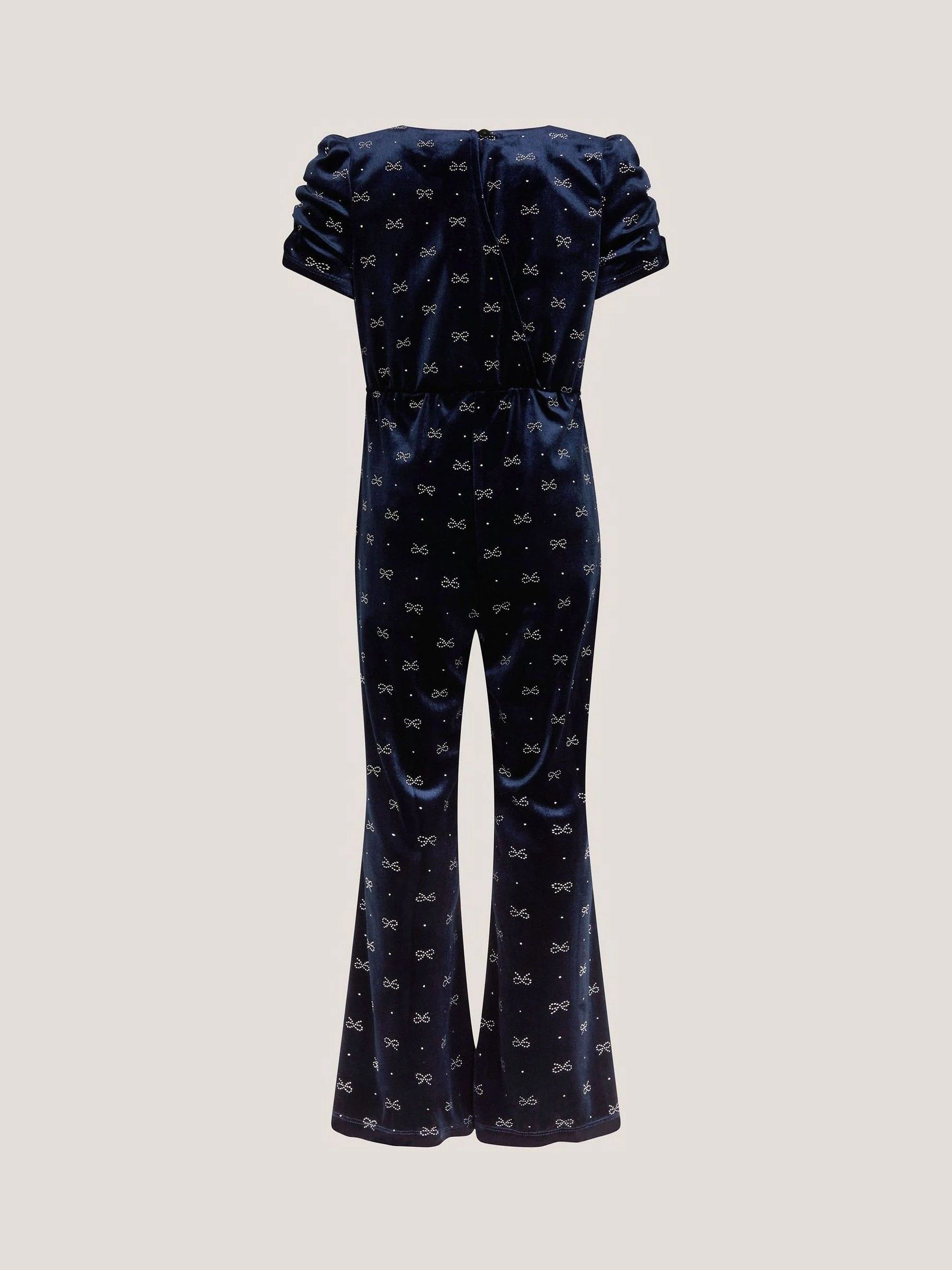 Monsoon Bow Embellished Velvet Flare Jumpsuit