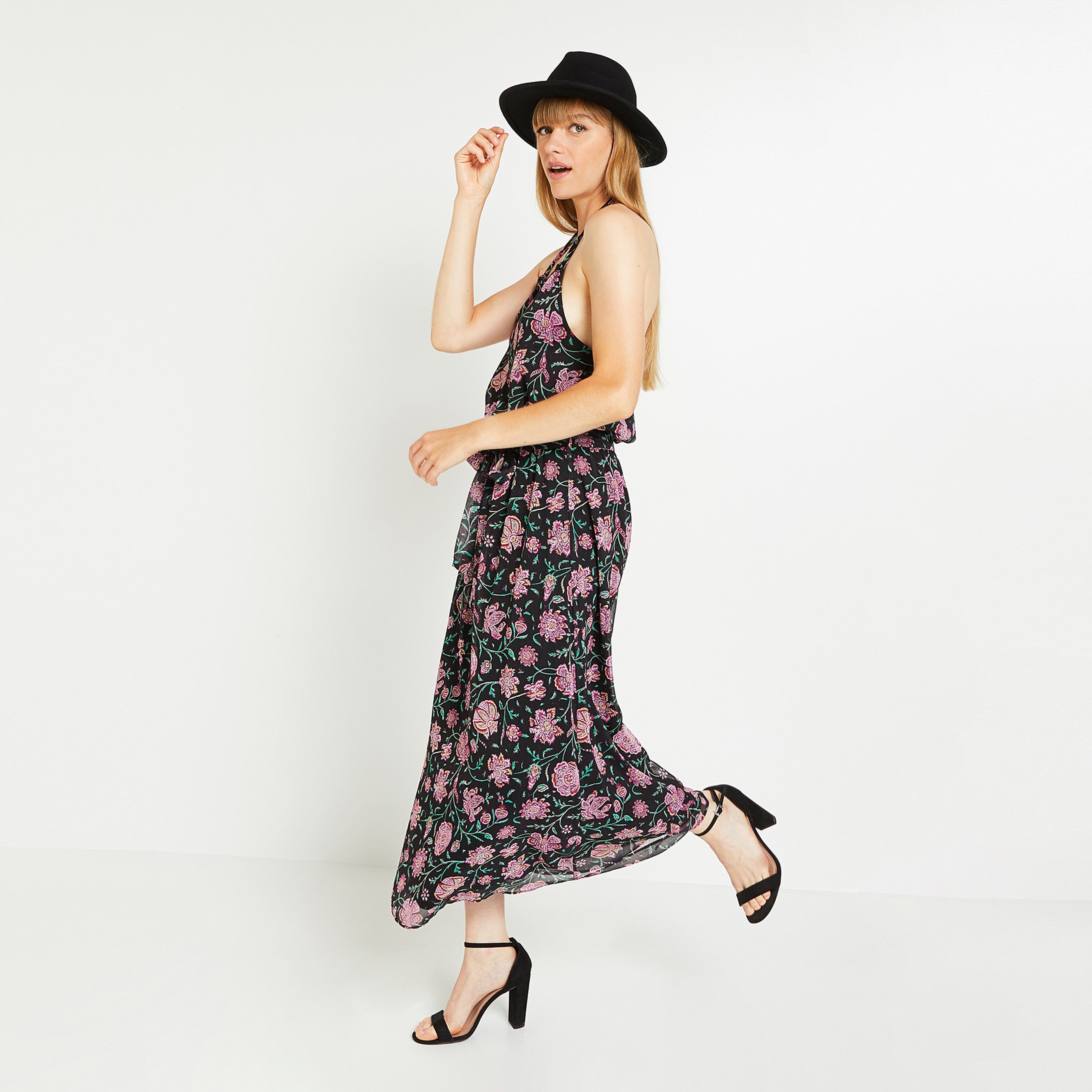 Robe longue imprimée femme - NOIR
