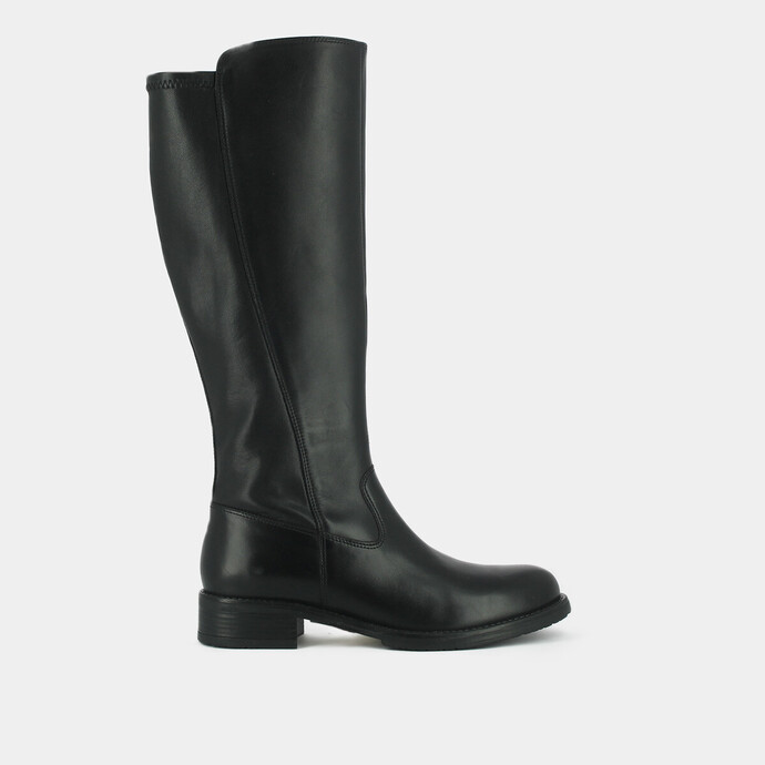 Bottes hautes  en cuir noir et stretch