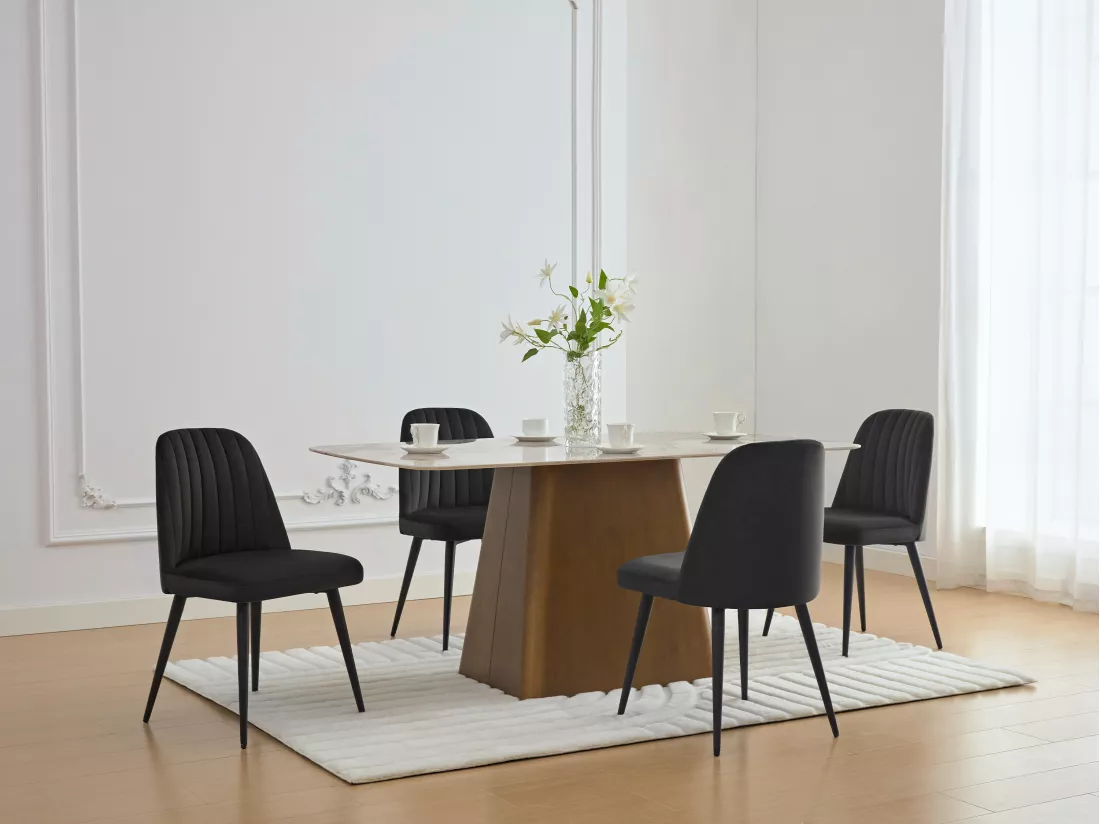 Lot de 6 chaises en velours et métal - Noir - ELEANA