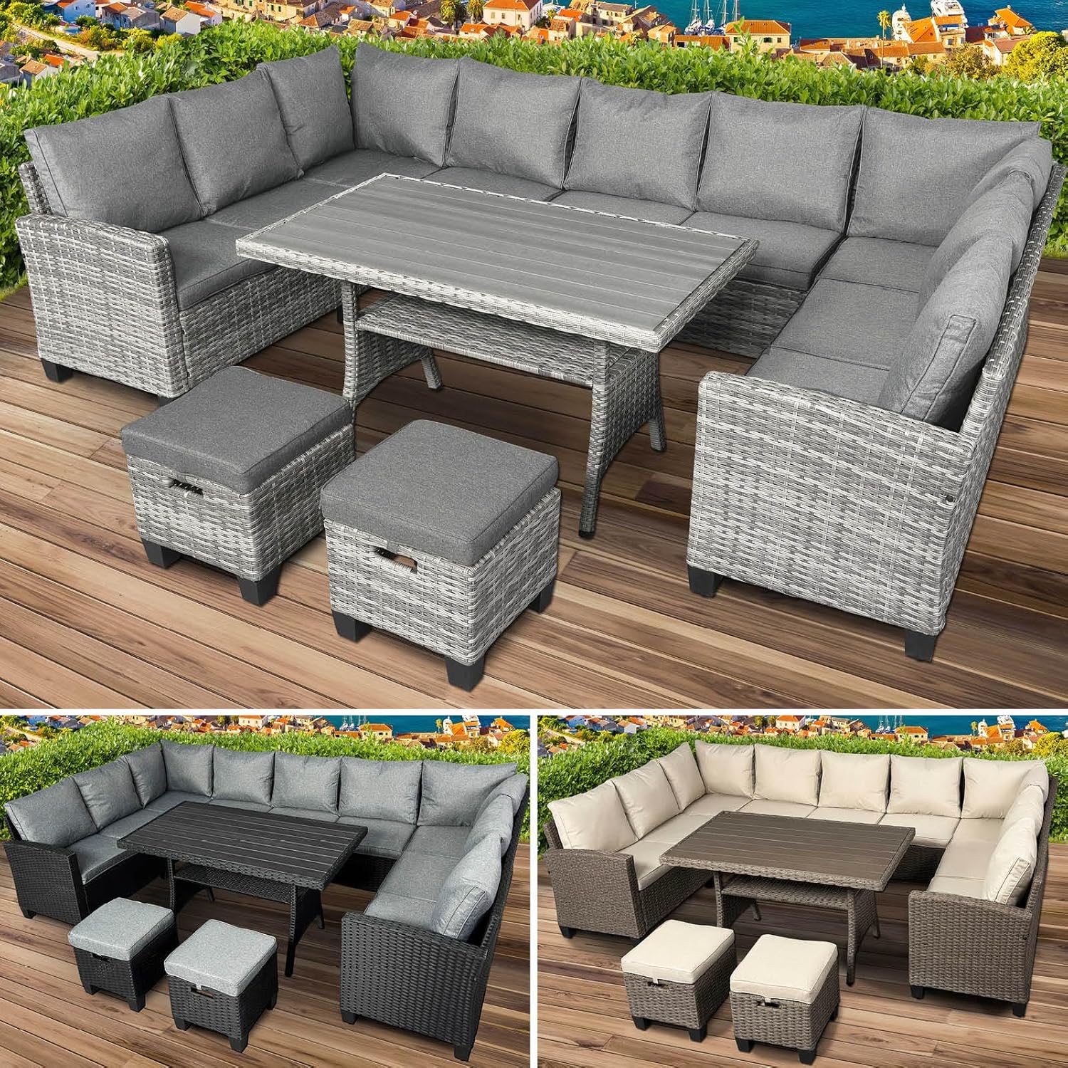 BRAST Gartenmöbel Set Family | bis zu 11 Personen viele Farben | inkl. extra Dicke Kissen | TÜV geprüft | Outdoor Loungemöbel Sitzgruppe Essgruppe Garnitur