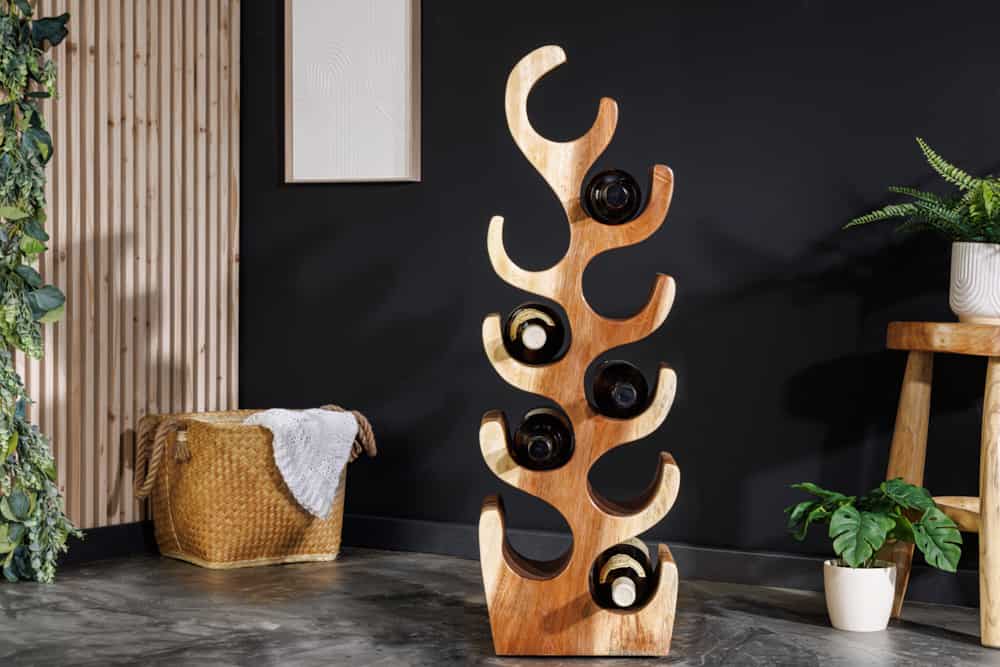 Dekoratives Weinregal ARTE 80cm natur Suarholz handmade Flaschenhalter