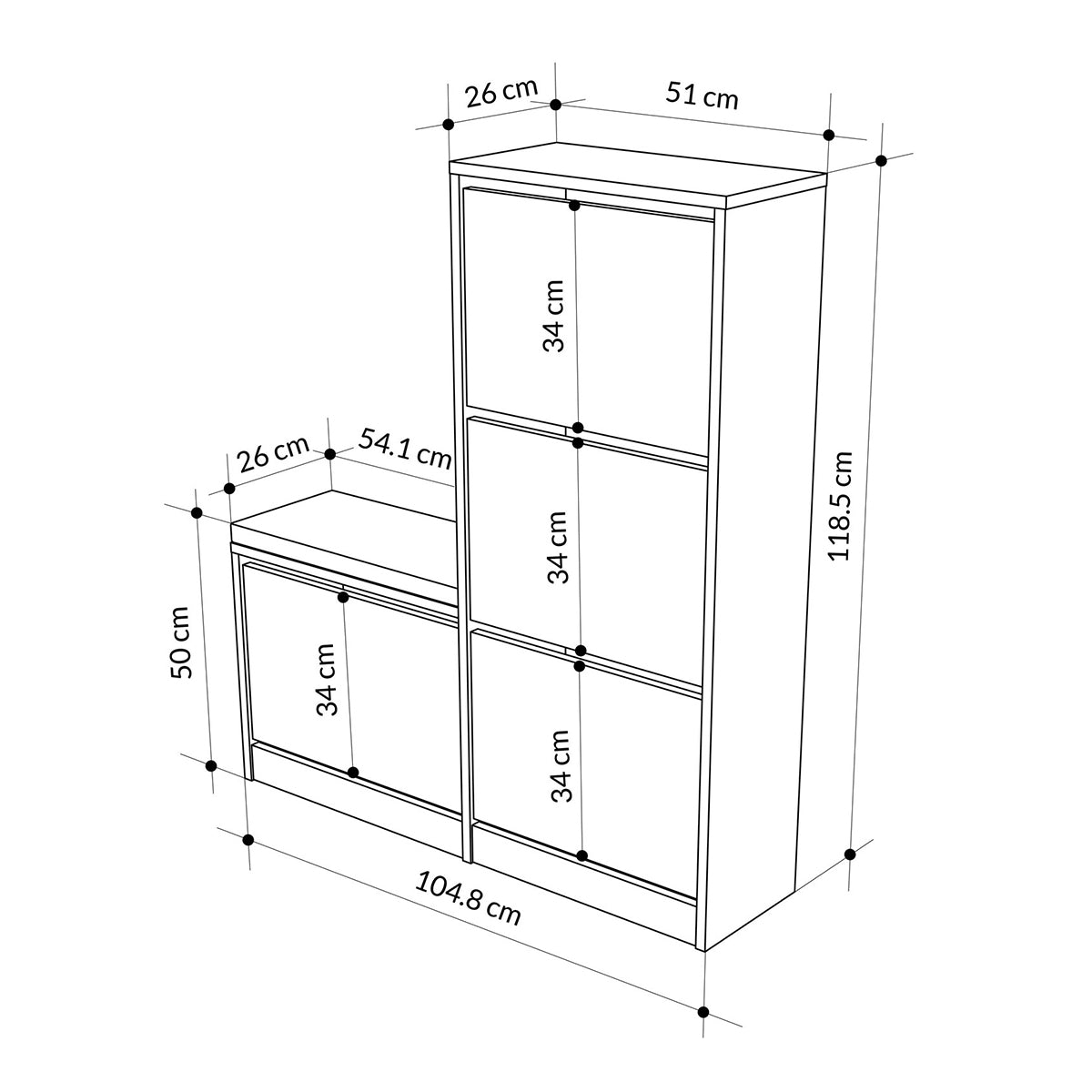 Calicosy - Schoenenkast DUDE - B105 cm - Eikenlook