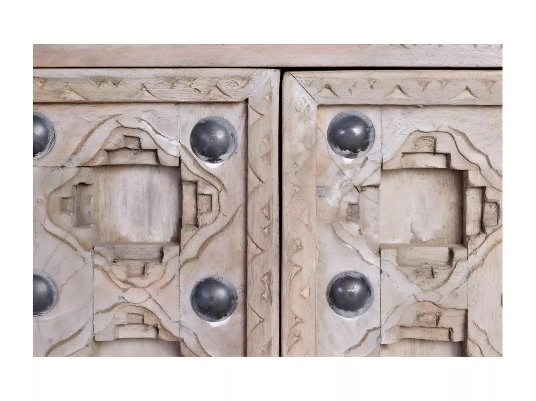 Bahut 4 Tiroirs Bois, Fer Blanc 190x40x92cm Bois-Fer - Yzaline Décoration d'Autrefois
