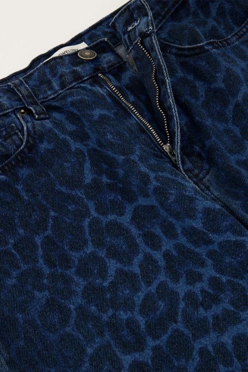 Blauwe denim jeans met panterprint