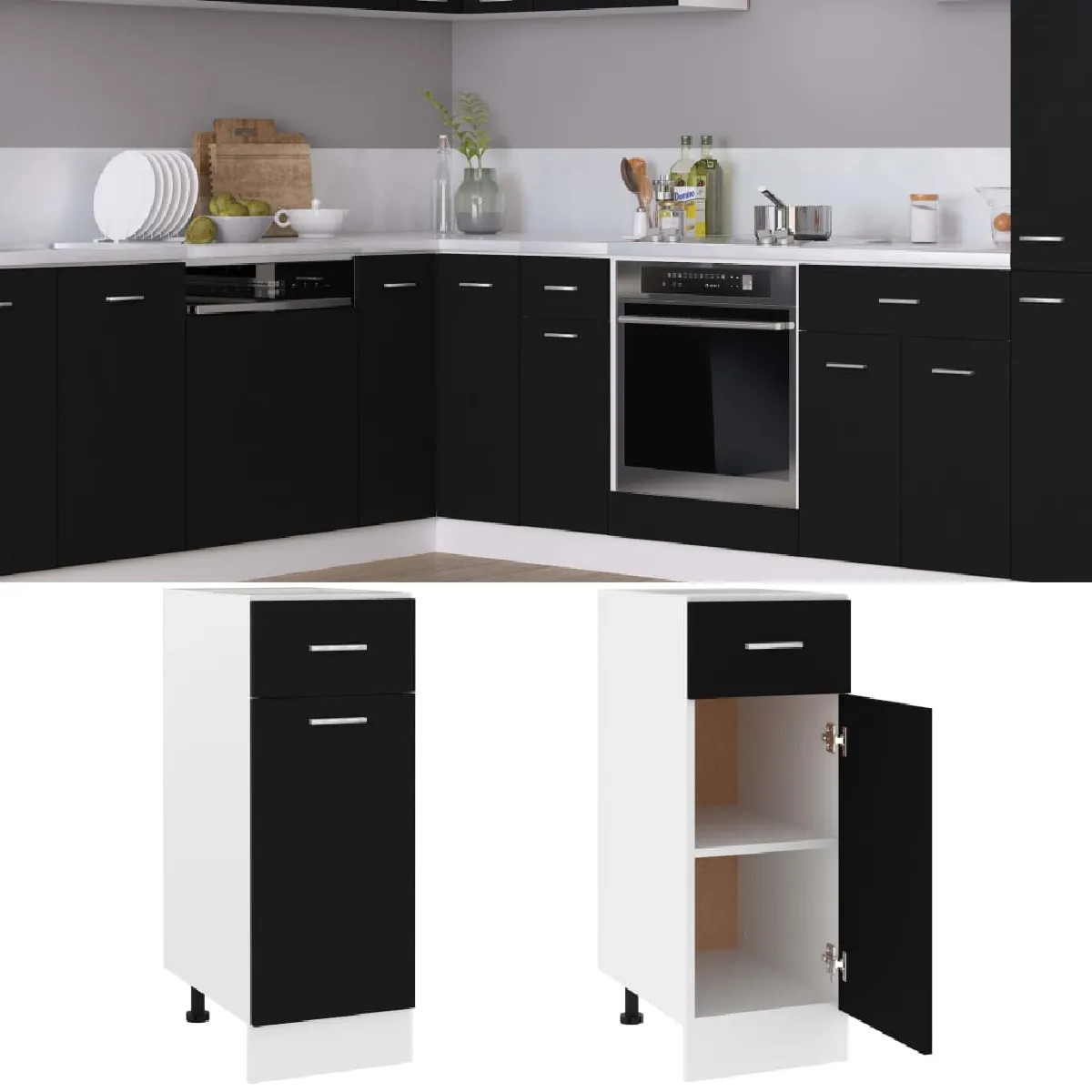 vidaXL Armoire à tiroir - Noir Aggloméré