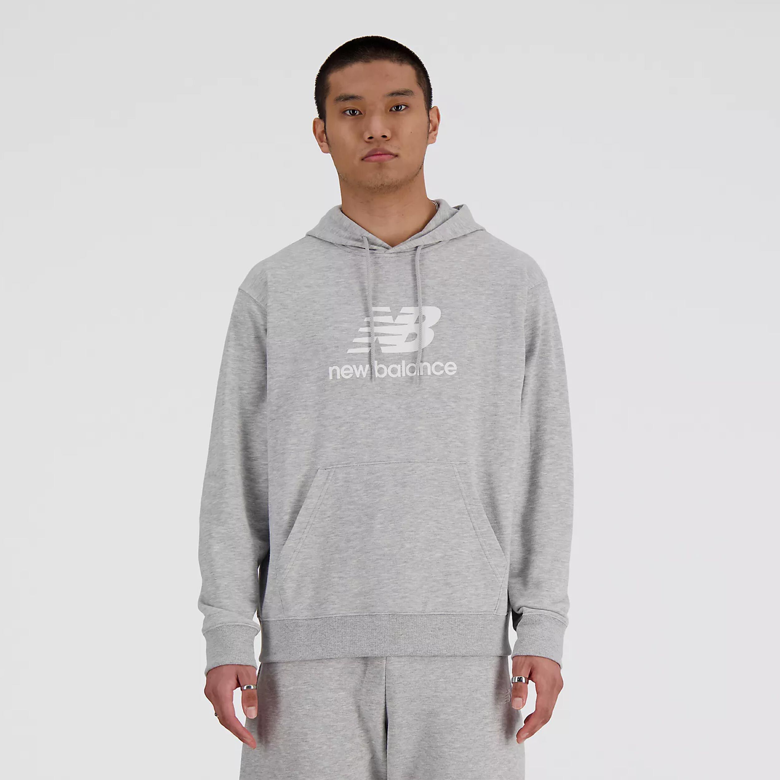 New Balance French Terry Logo Hoodie Sweat À Capuche Hommes - Gris