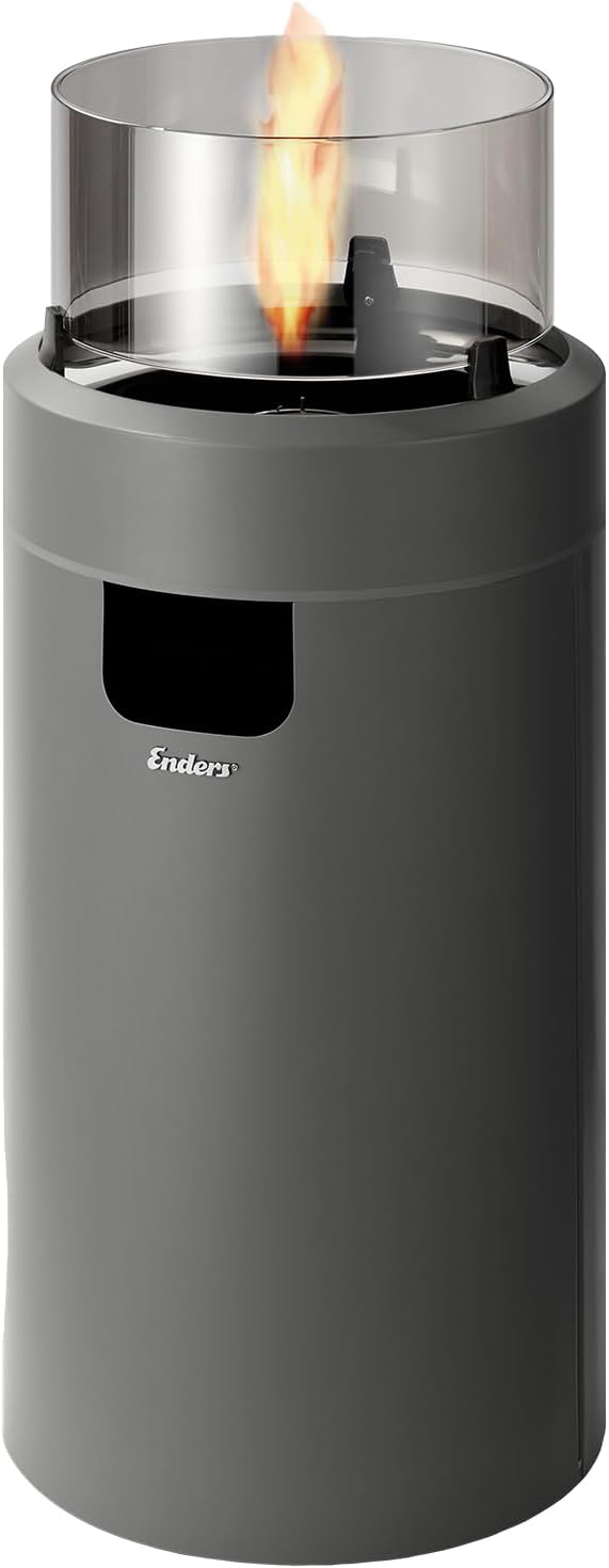 Enders Terrassenfeuer NOVA LED M GREY, Gas Terrassenfeuer mit Ambientebeleuchtungen, ECO GREEN Brenner-Technologie und exzellentem Design, H88cm Ø 62cm, grau #5604