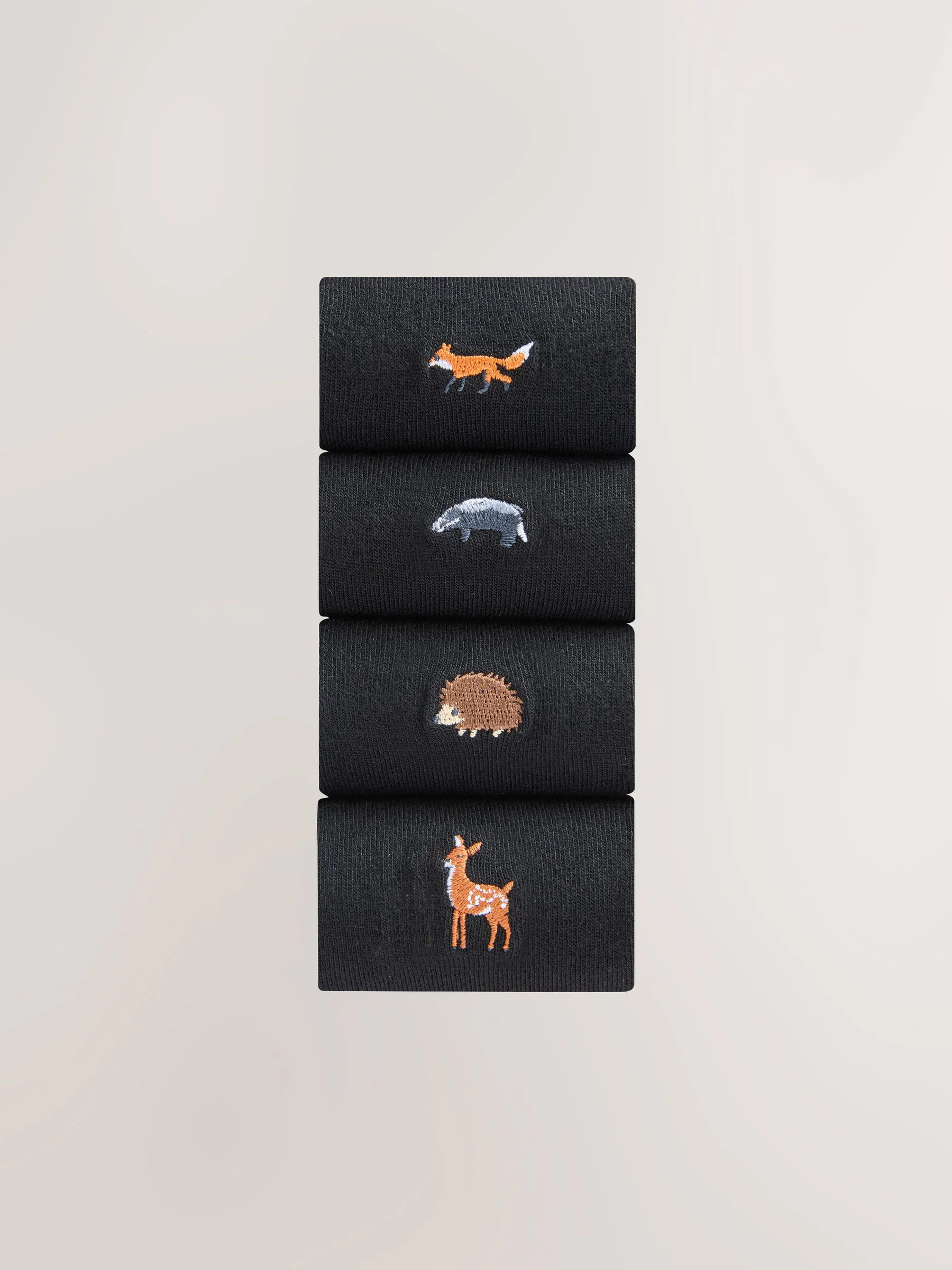 Herfstdieren - Set van 4 paar enkelsokken met geborduurd motief