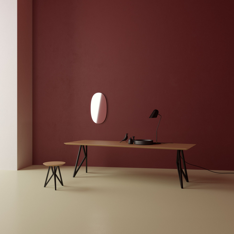 Studio HENK Butterfly tafel 300x100 wit frame, hardwax light 3041, verjong afgerond