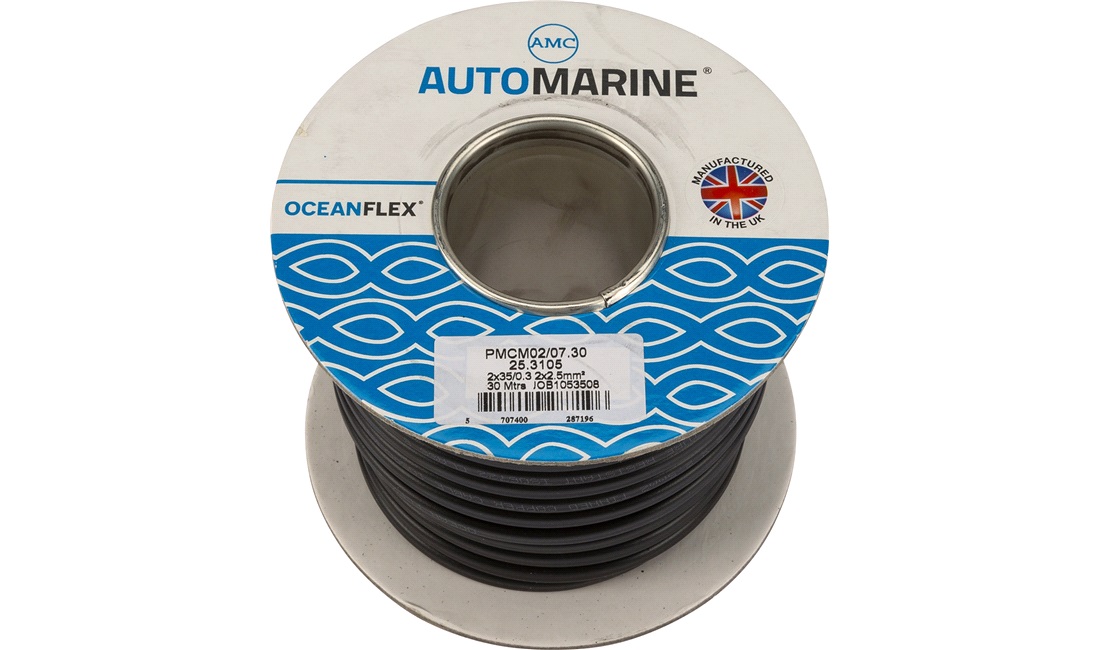 Oceanflex marinekabel fortinnet flad 2x2.5mm2 30m rød/sort