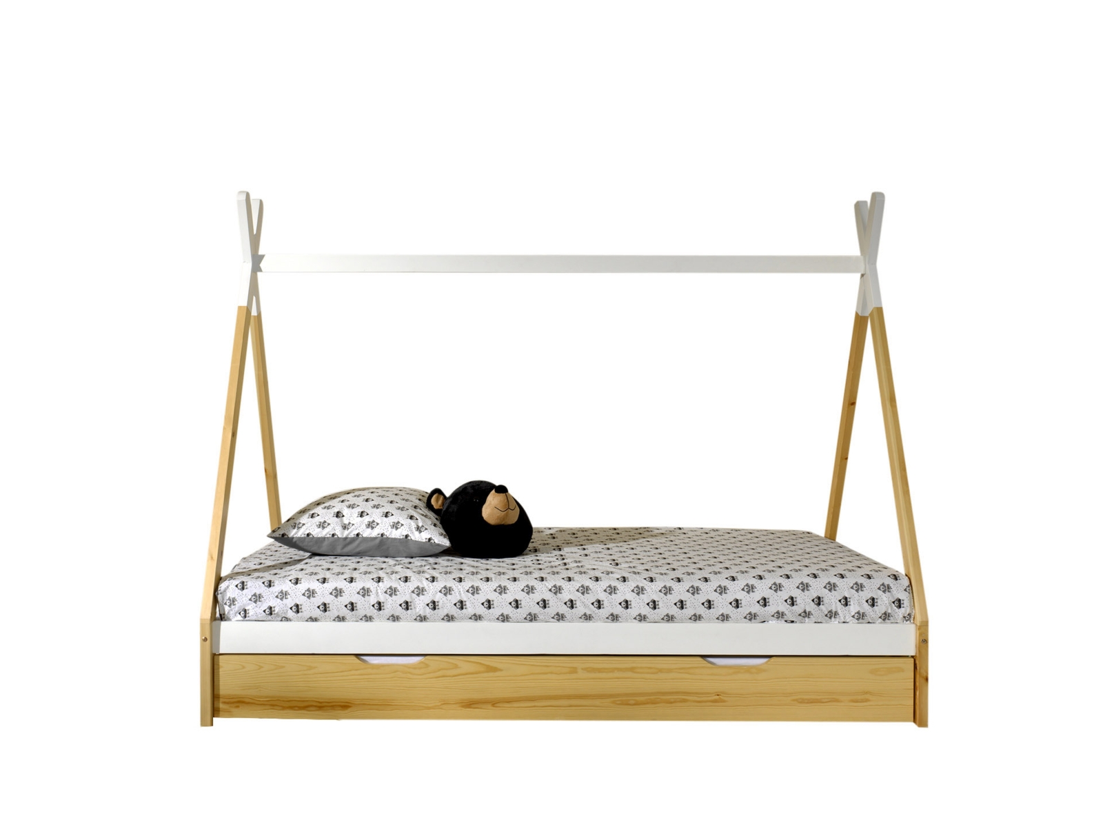 Tipi-Zelt-Bett - Kiefer-weiß - Schublade - Rolllattenrost - 90x200 cm