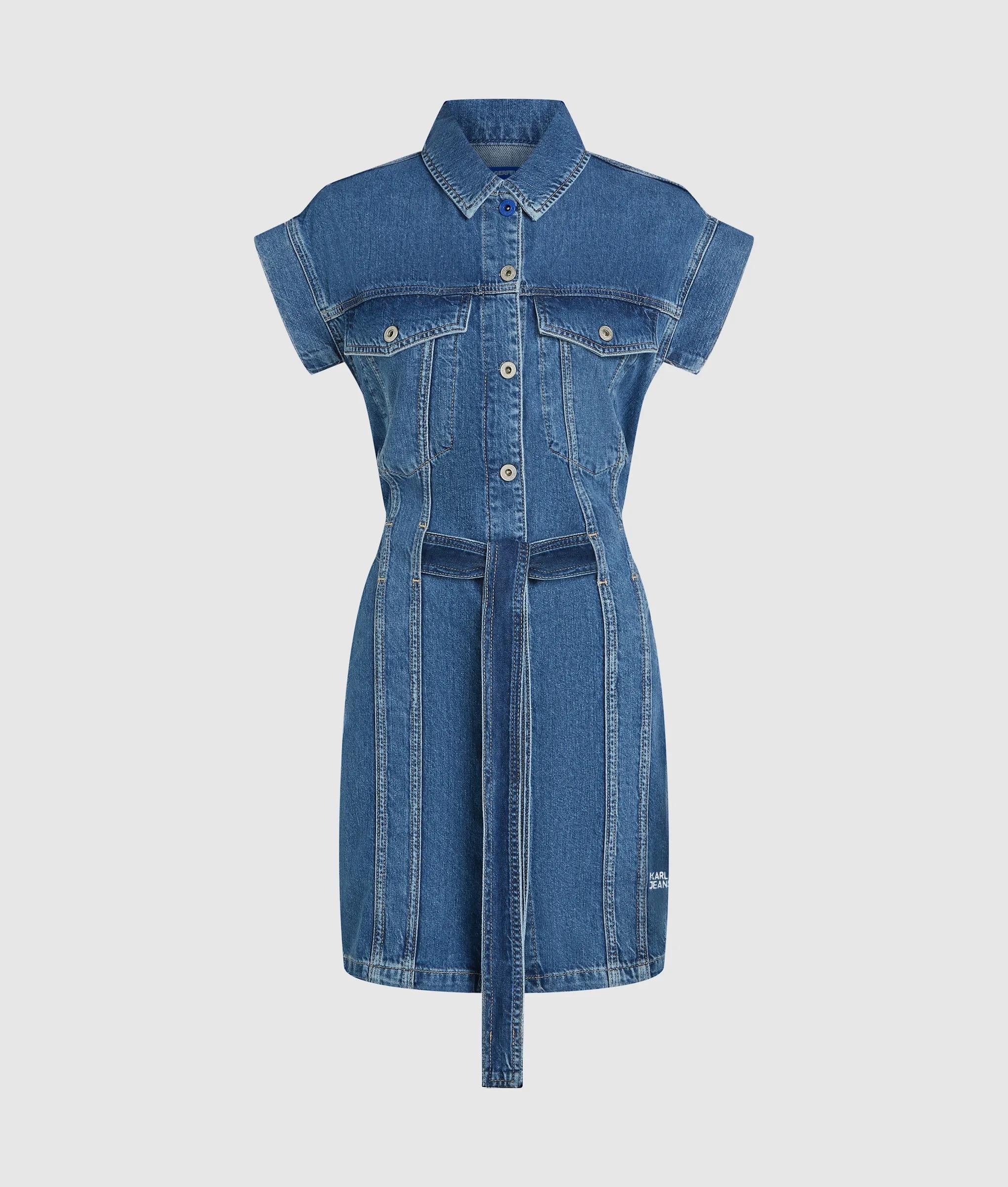 Denim Jurk met korte mouwen en riem