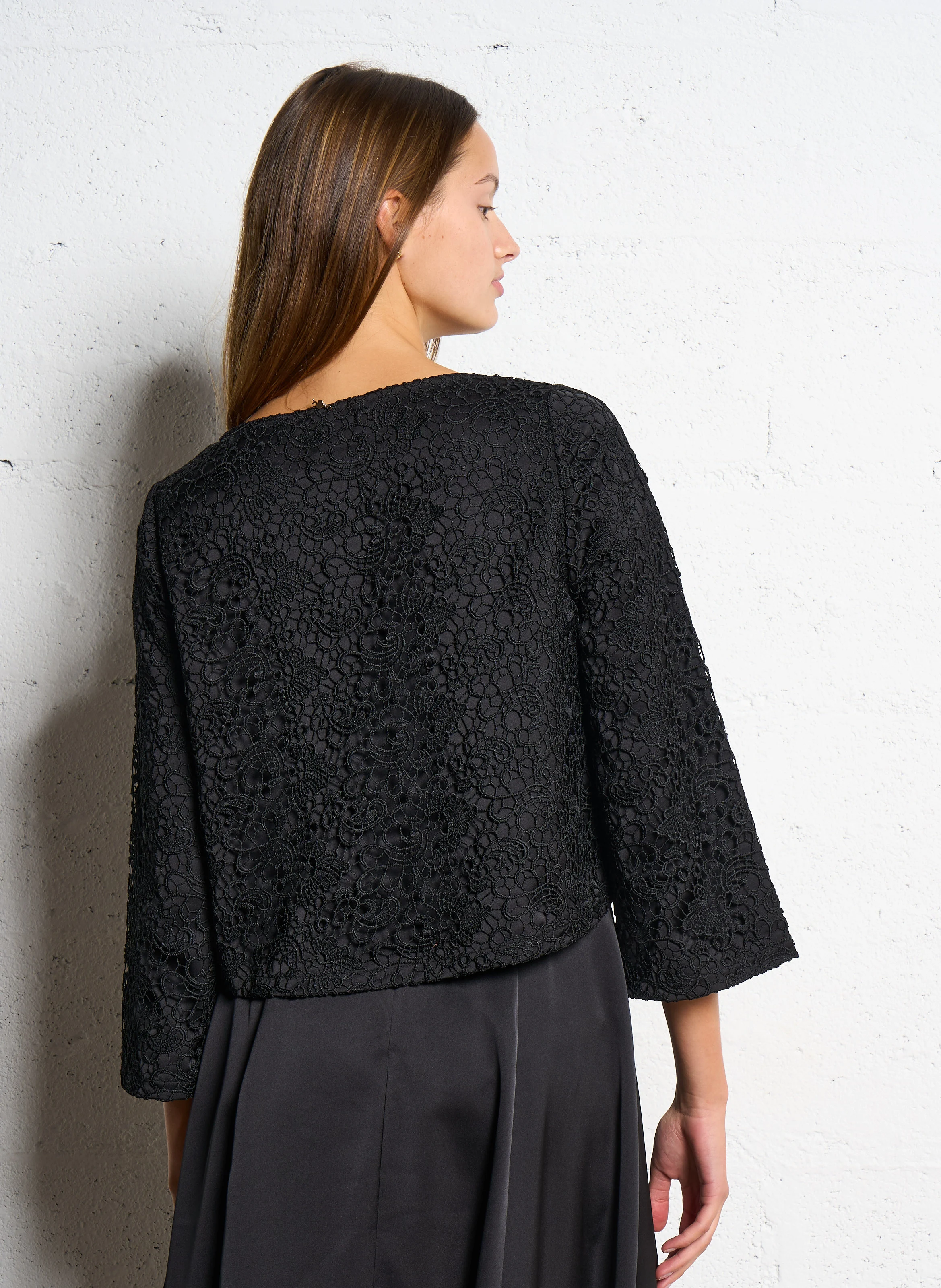 COLLIE - Top col bateau en dentelle| Noir