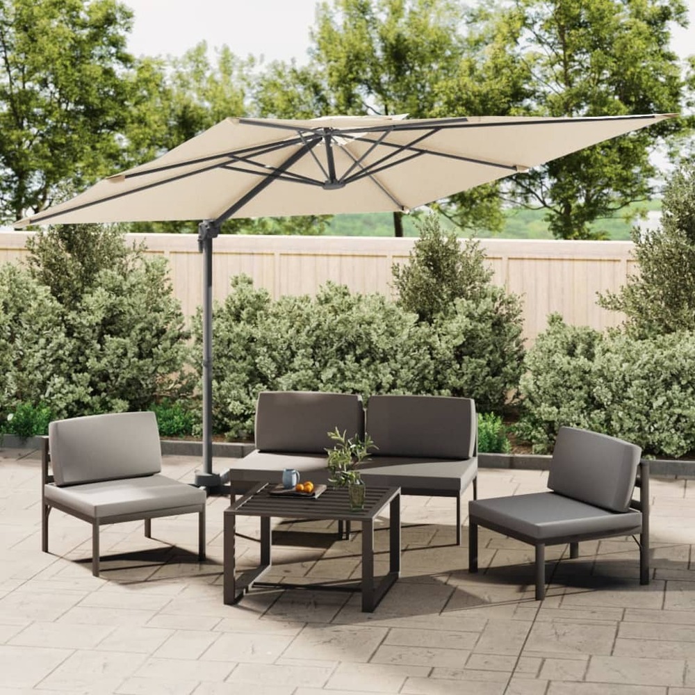 Parasol meuble de jardin cantilever à double toit 300 x 300 cm blanc sable
