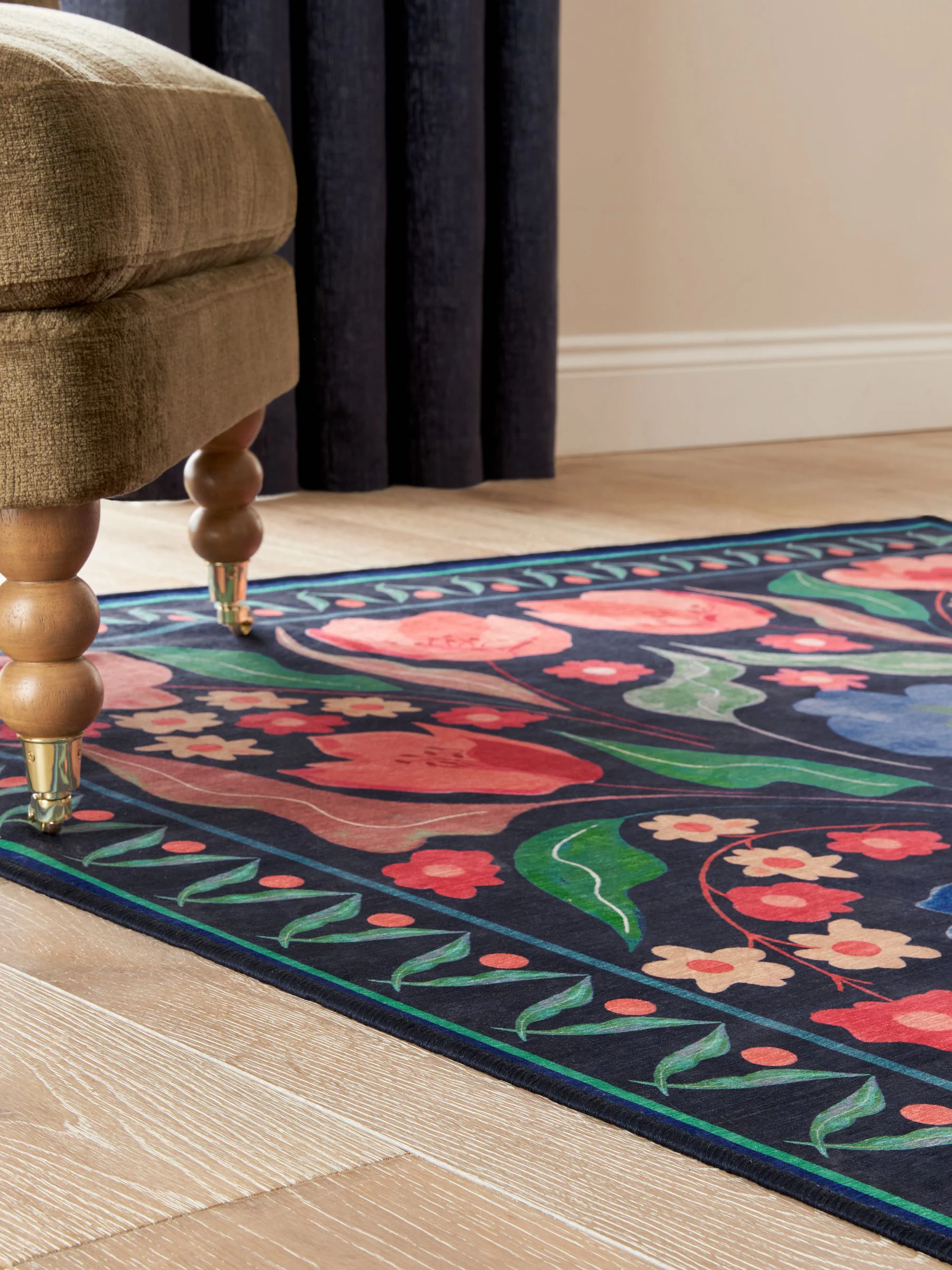 Washable Bettie vloerkleed met bloemenprint