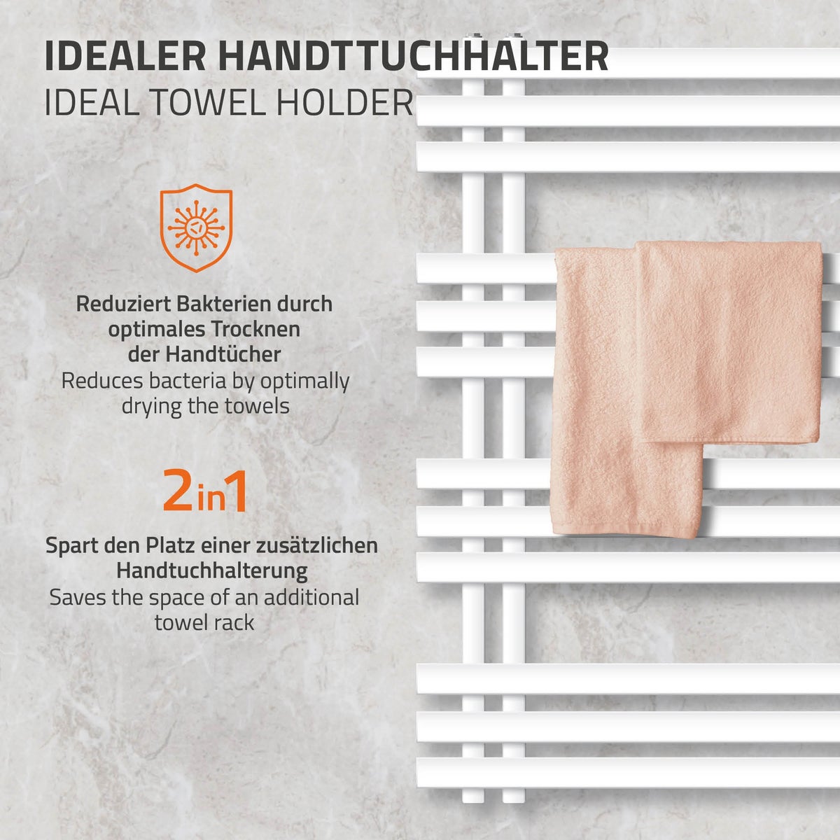 ECD Germany Iron EM Design Elektrische Badkamerradiator 600 x 1000 mm Wit met 600W Verwarmingselement - Hoog Vermogen - Elektrische Designradiator Paneelradiator Handdoekwarmer Handdoekdroger