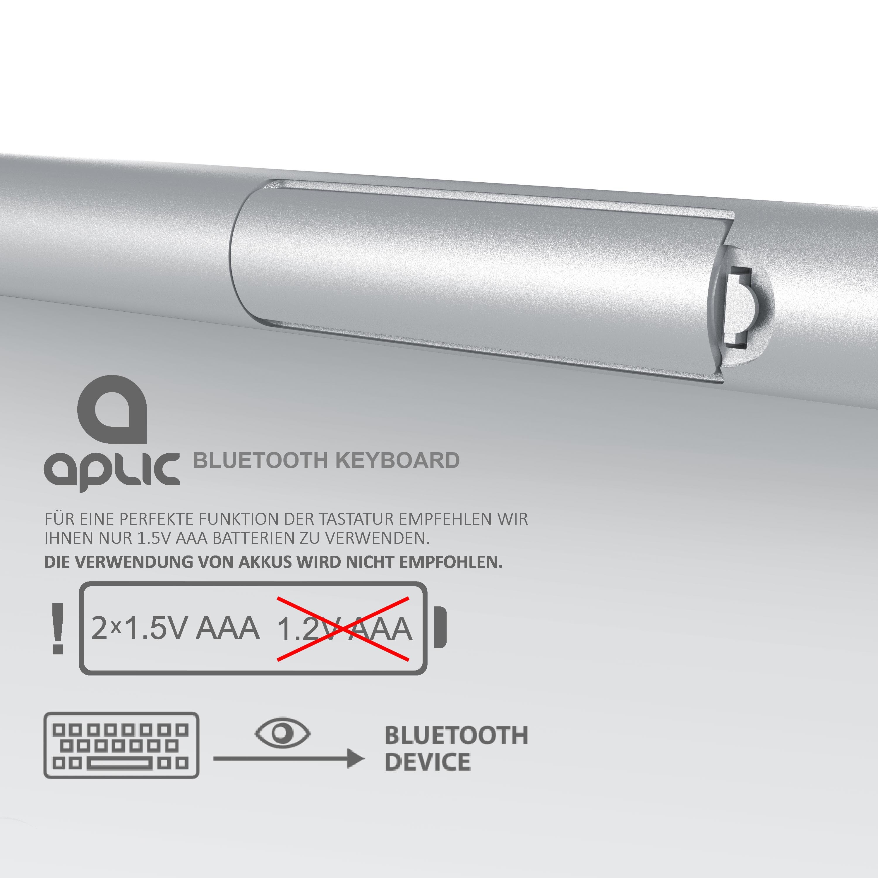Aplic Bluetooth-Tastatur für iOS, Android, Windows QWERTZ Layout/ bis zu 10m Reichweite