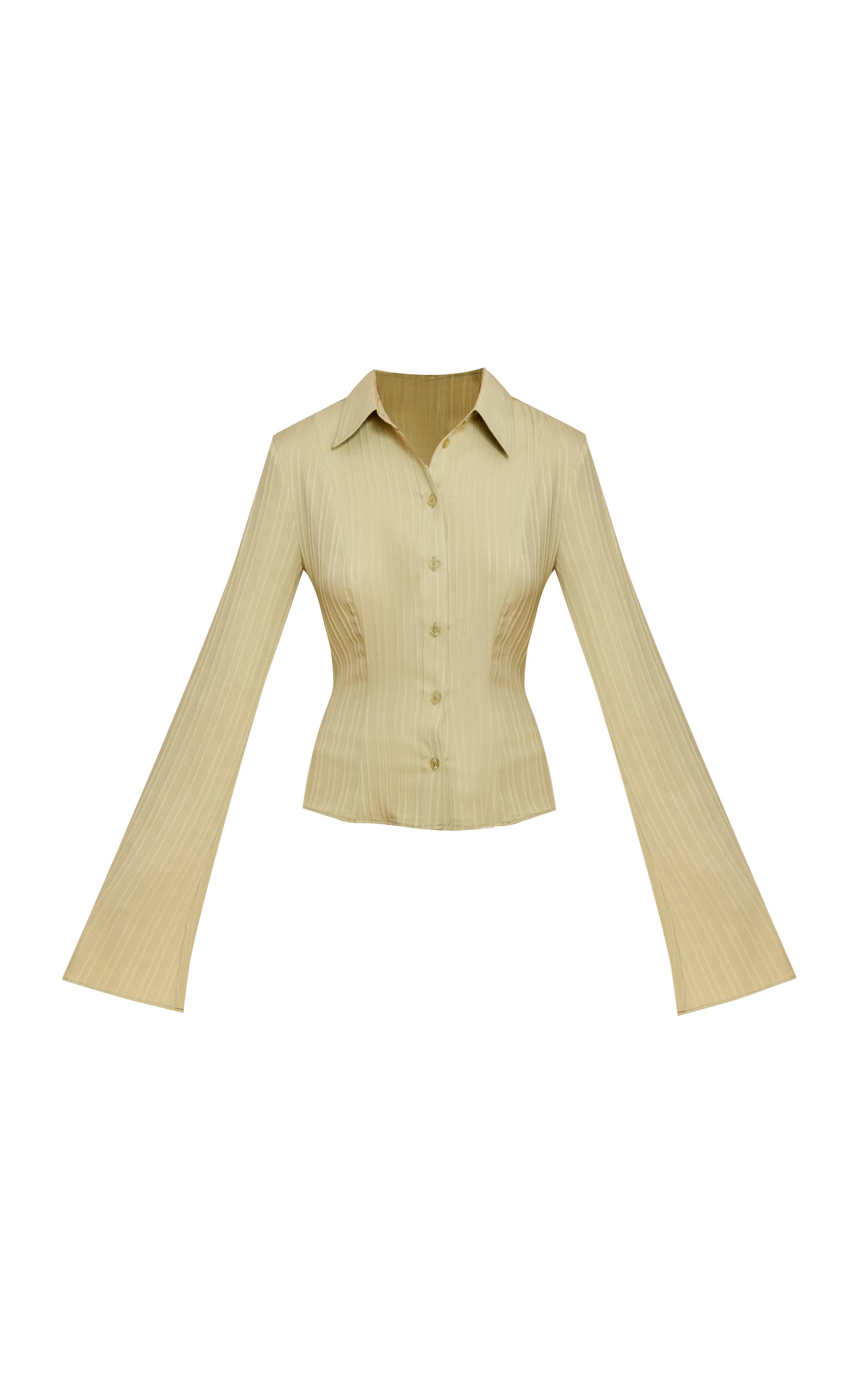 Vert Sauge Chemise En Satin Texturé À Nouer Dans Le Dos