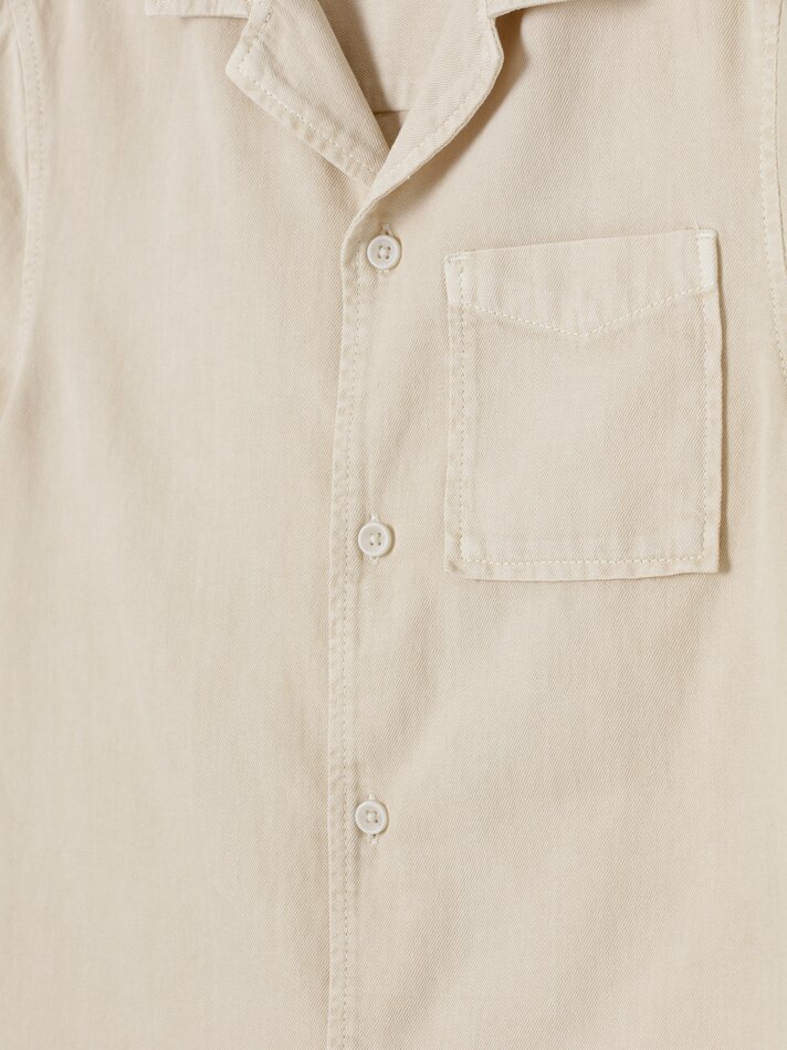 Camisa jeans de manga curta - Bege Claro
