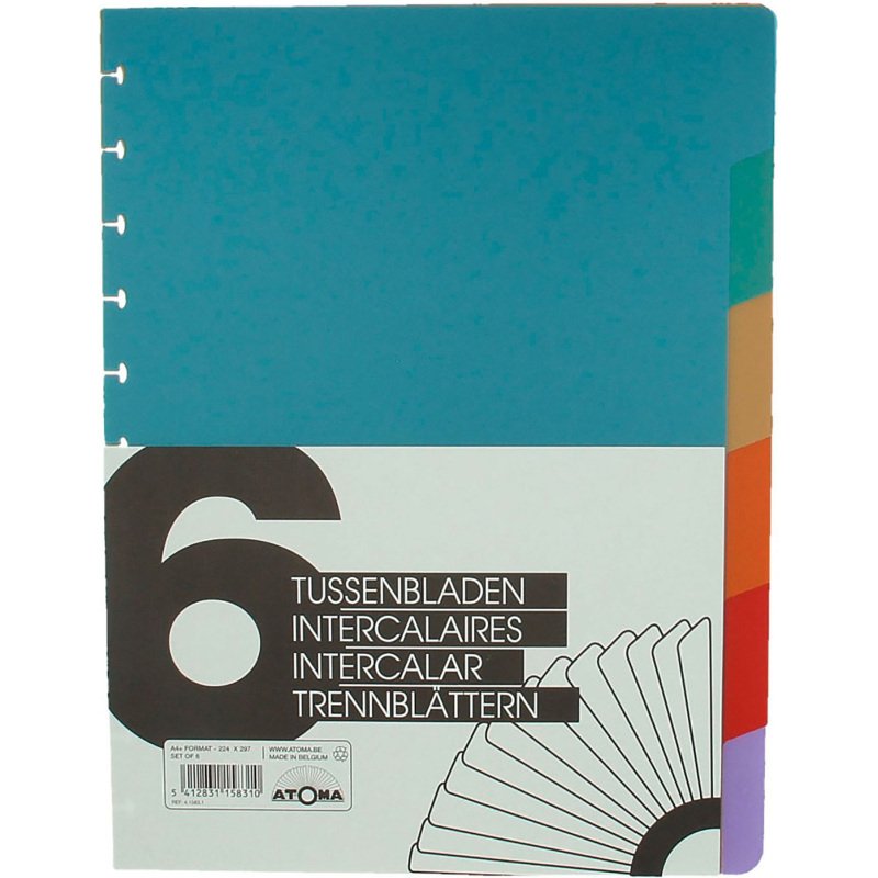 Intercalaire A4+ polypropylène coloré Atoma 6 onglets neutres multicolores - 1 jeu