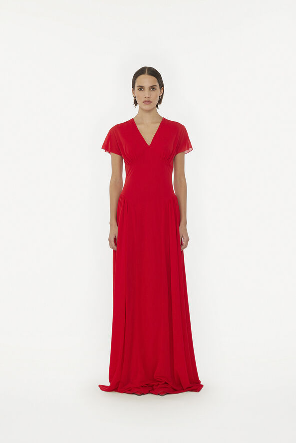 ROTATE Birger Christensen MAXI V-NECK DRESS Racing red