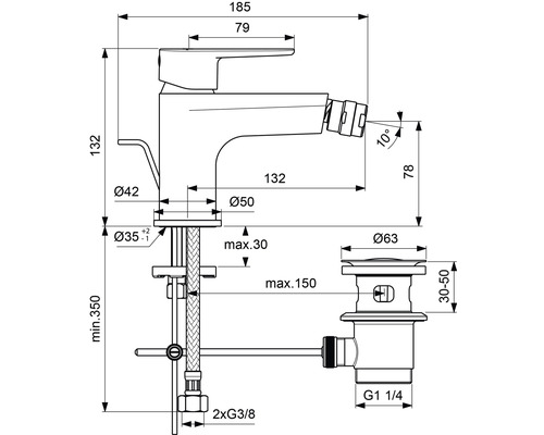 Ideal Standard bidetmengkraan CERAFINE O zijdezwart mat BC705XG