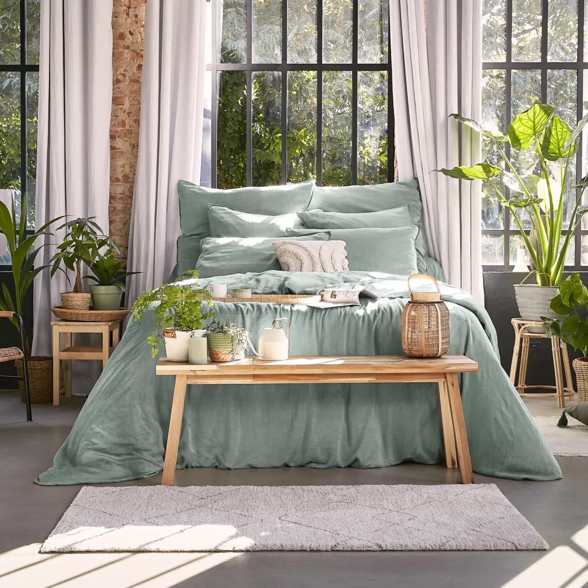 Housse de couette lyocell Tencel™ lavé (240 x 220 cm) Olivia Vert eucalyptus