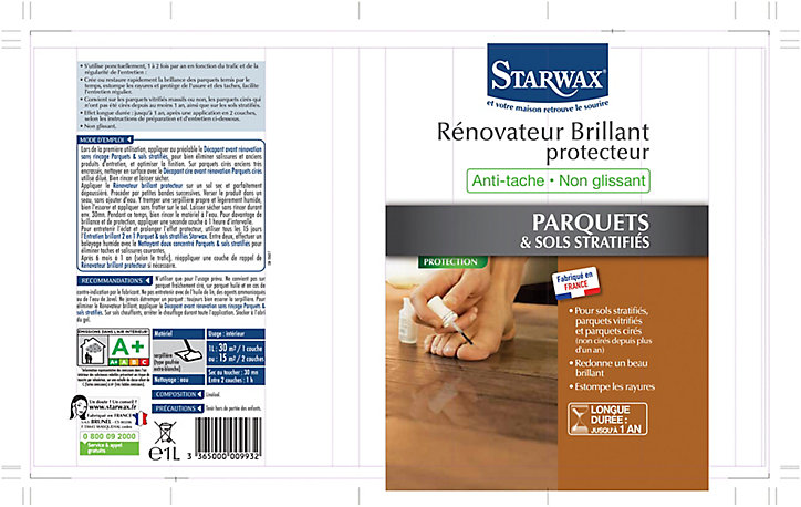Rénovateur brillant protecteur parquets et sols stratifiés Starwax 1L