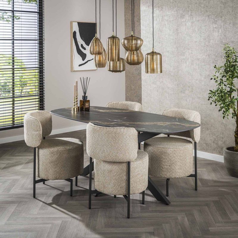 Dolore - Eetkamertafel - Keramiek fossil black - Ovaal - 180 cm