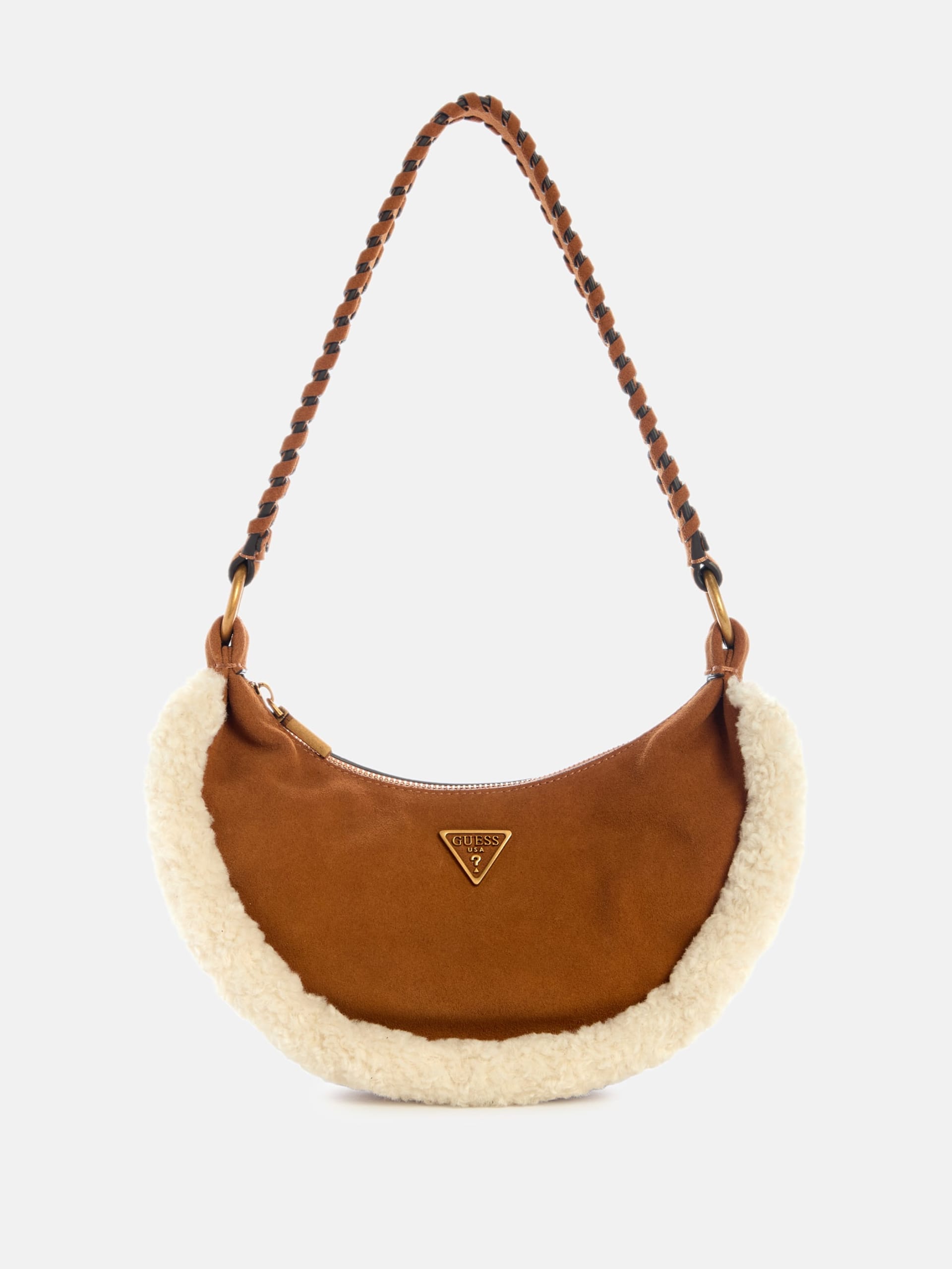 Bolsa Hobo Amita com Acabamento em Camurça e Pele de Carneiro