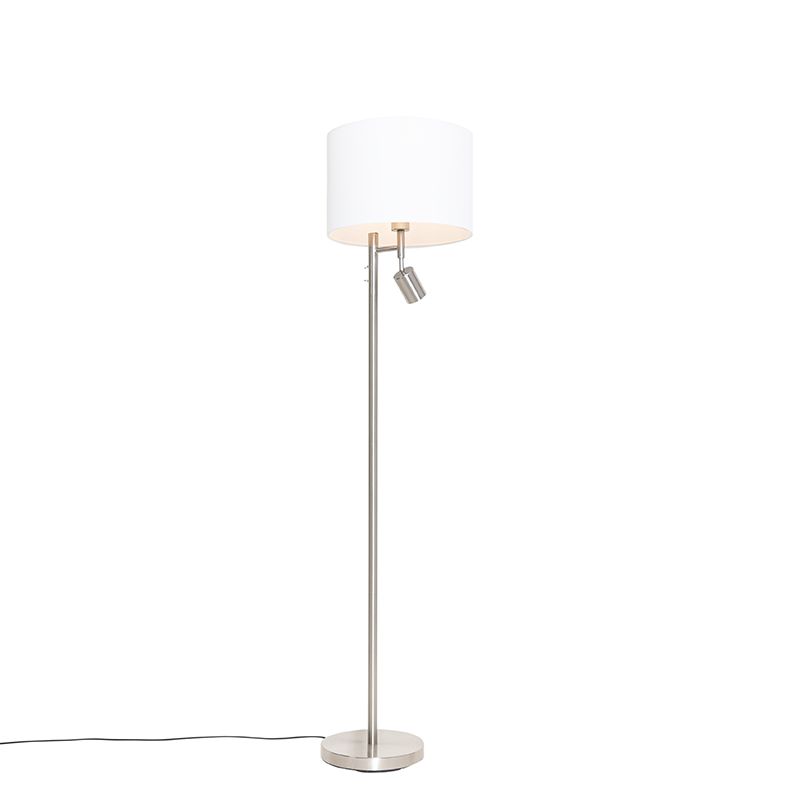 Vloerlamp staal met kap wit en leeslamp - Jelena
