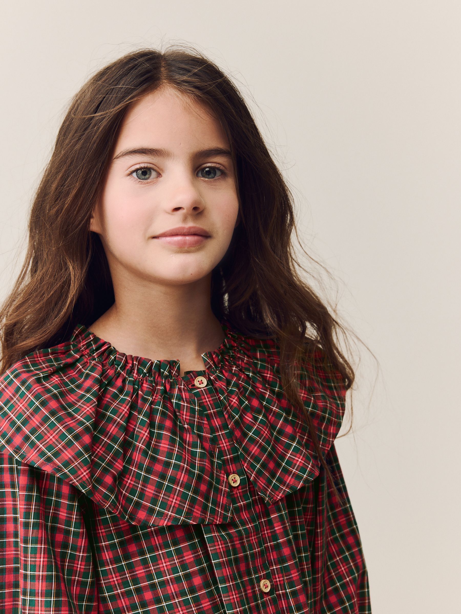 Rood - Geruite blouse met ruches aan de kraag (3-16jaar)
