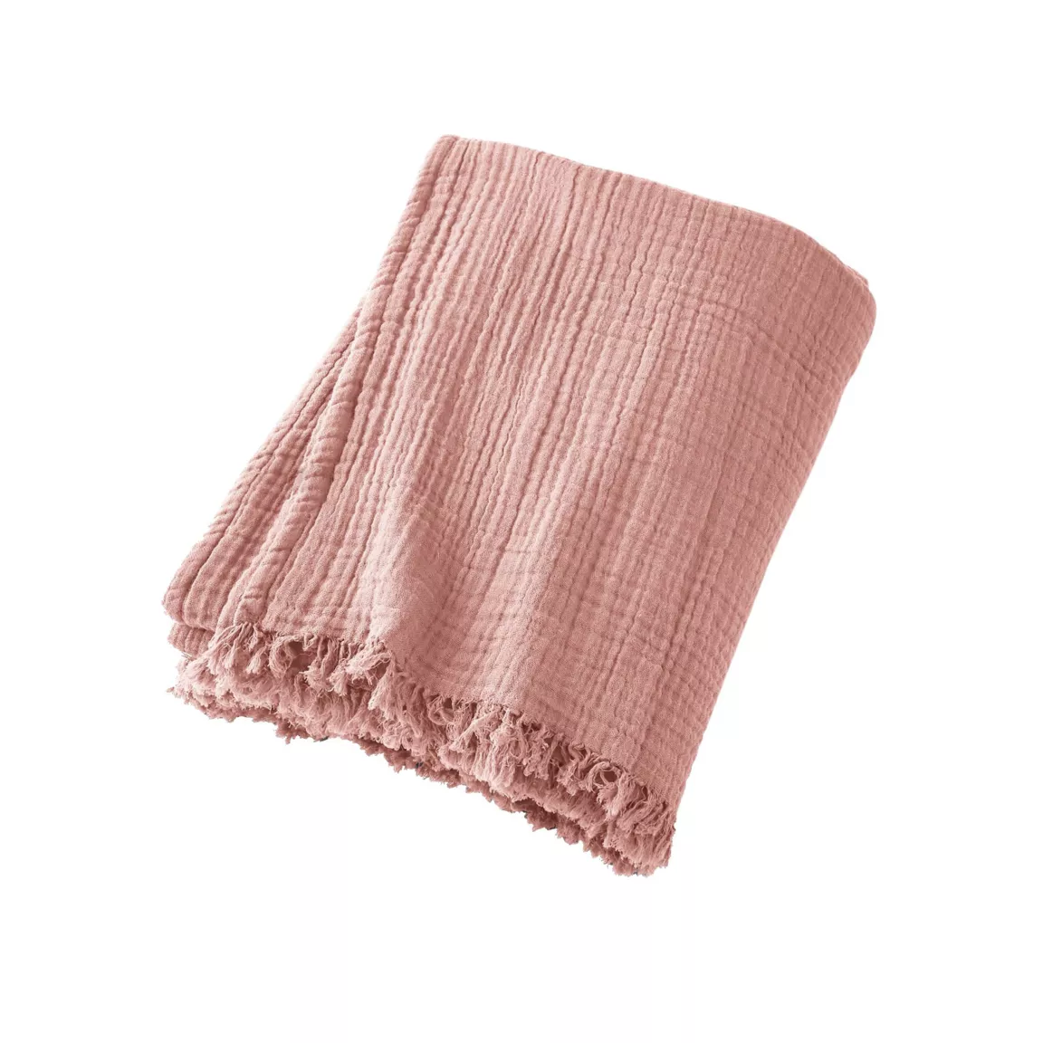 Plaid gaze de coton (180 x 220 cm) Gaïa Rose pêche