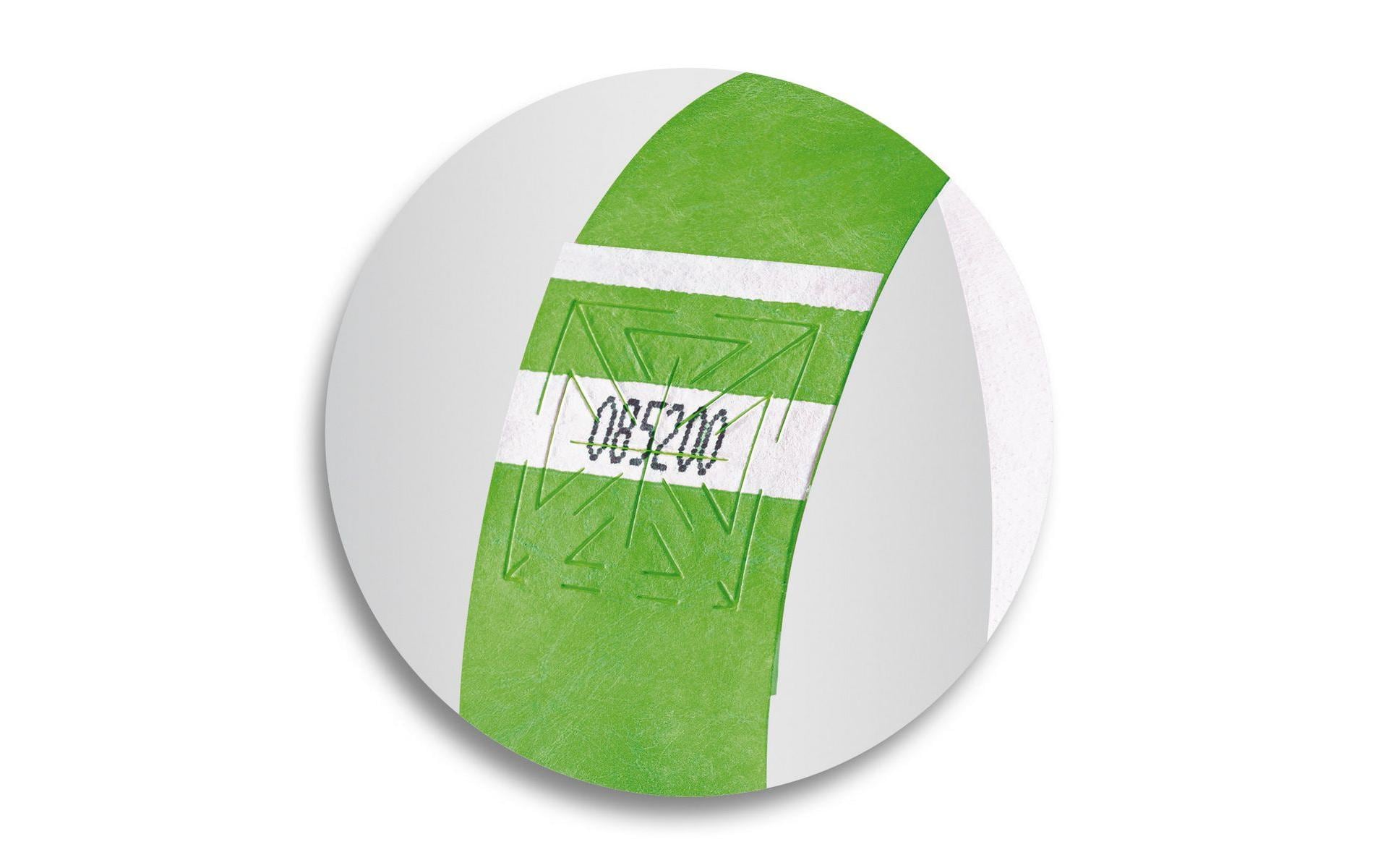 Eventbänder Super Soft 25.5 x 2.5 cm, 120 Blatt, Neon GrünEintrittsbänder ideal zur diskreten Einlasskontrolle