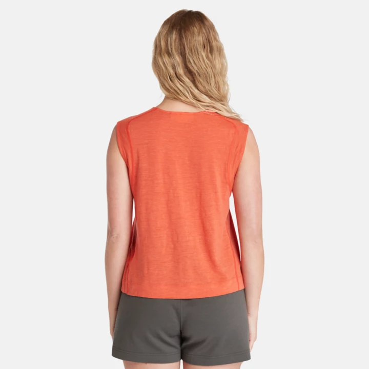 Regata feminina Timberland x Icebreaker em lã merino laranja.