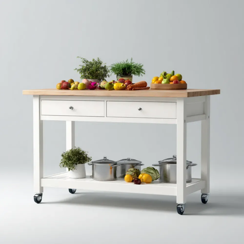 Küchenwagen 120x60x90 cm - Weiß/Natur - Klassisches Design
