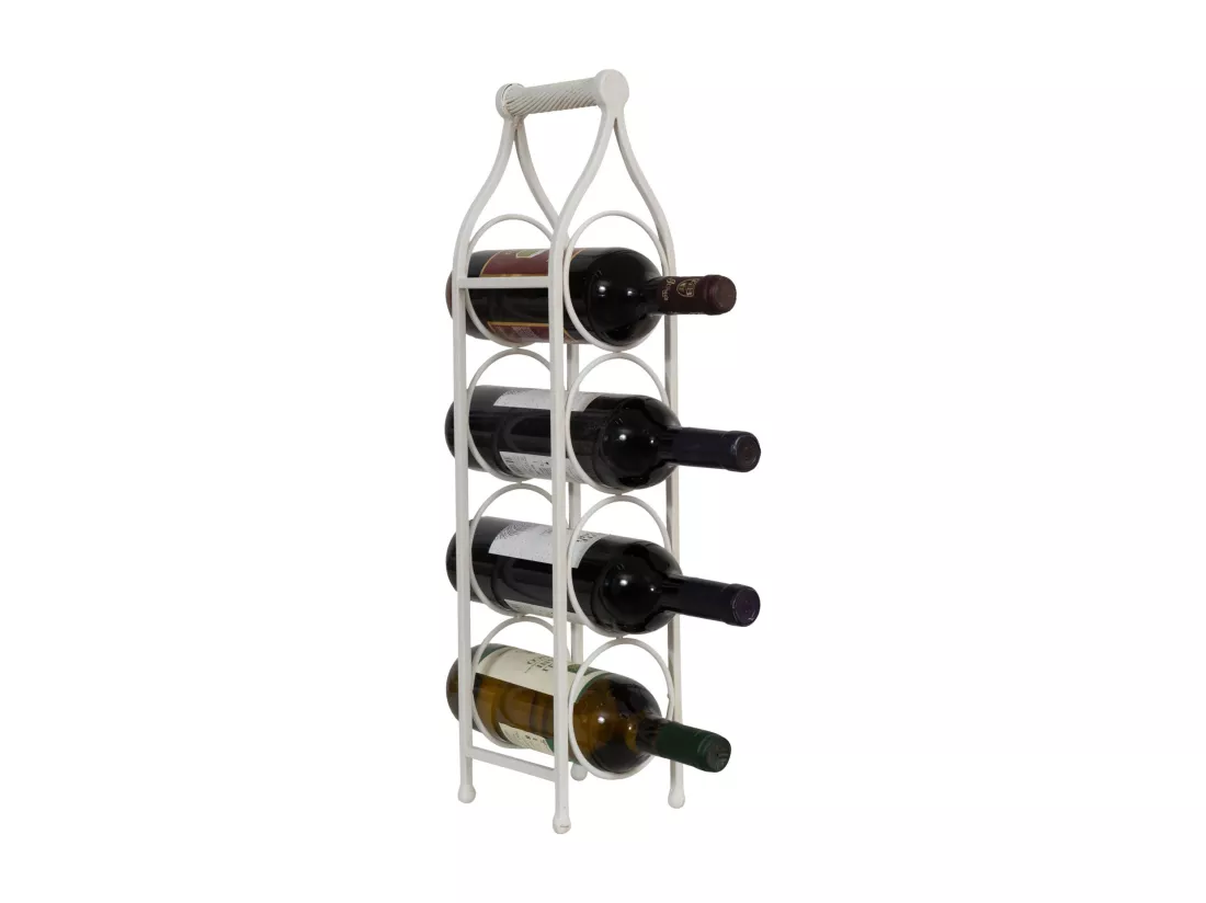 BISCOTTINI Porte-Bouteilles - Fer Forgé Finition Blanc Antique - Idéal pour la Décoration du Salon ou de la Cuisine - Casier à Vin - 13 x 14 x 58 cm - Support pour 4 Bouteilles de Vin