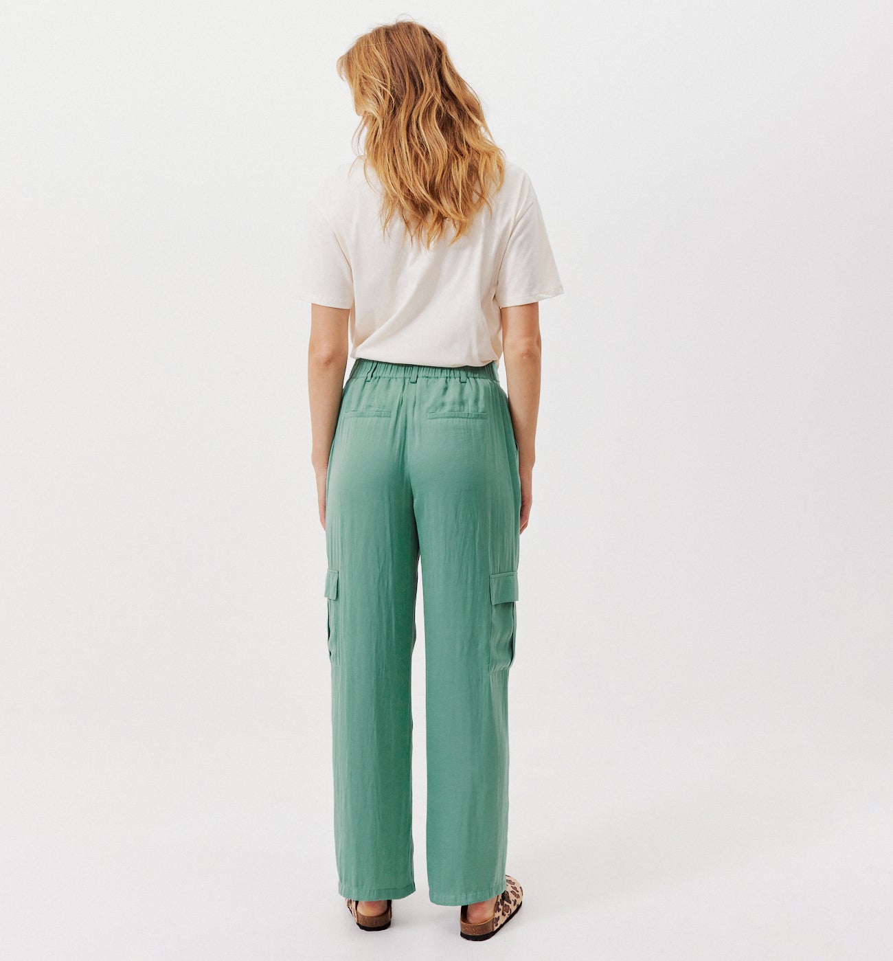 Pantalon cargo en satin Femme - Turquoise