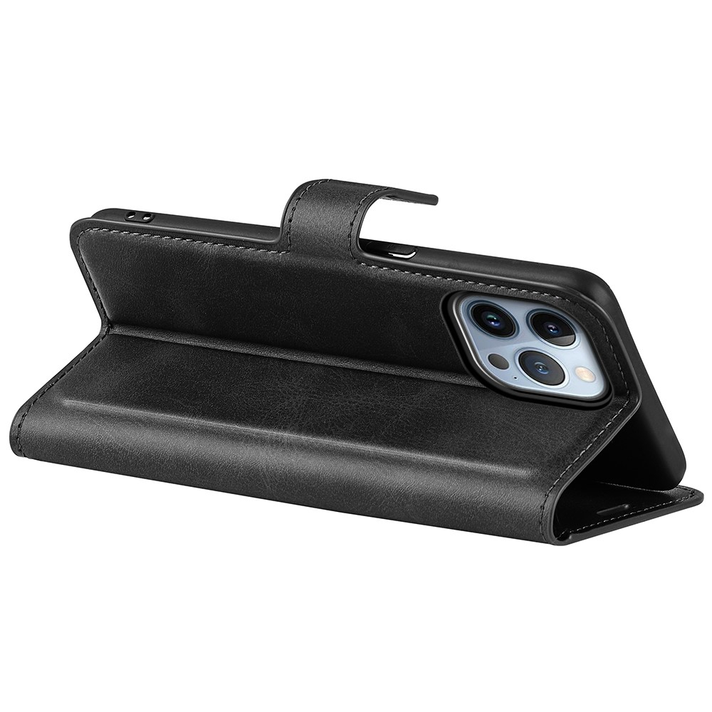 iPhone 14 Pro Vintage Leder Tasche Flip Cover - Schwarz